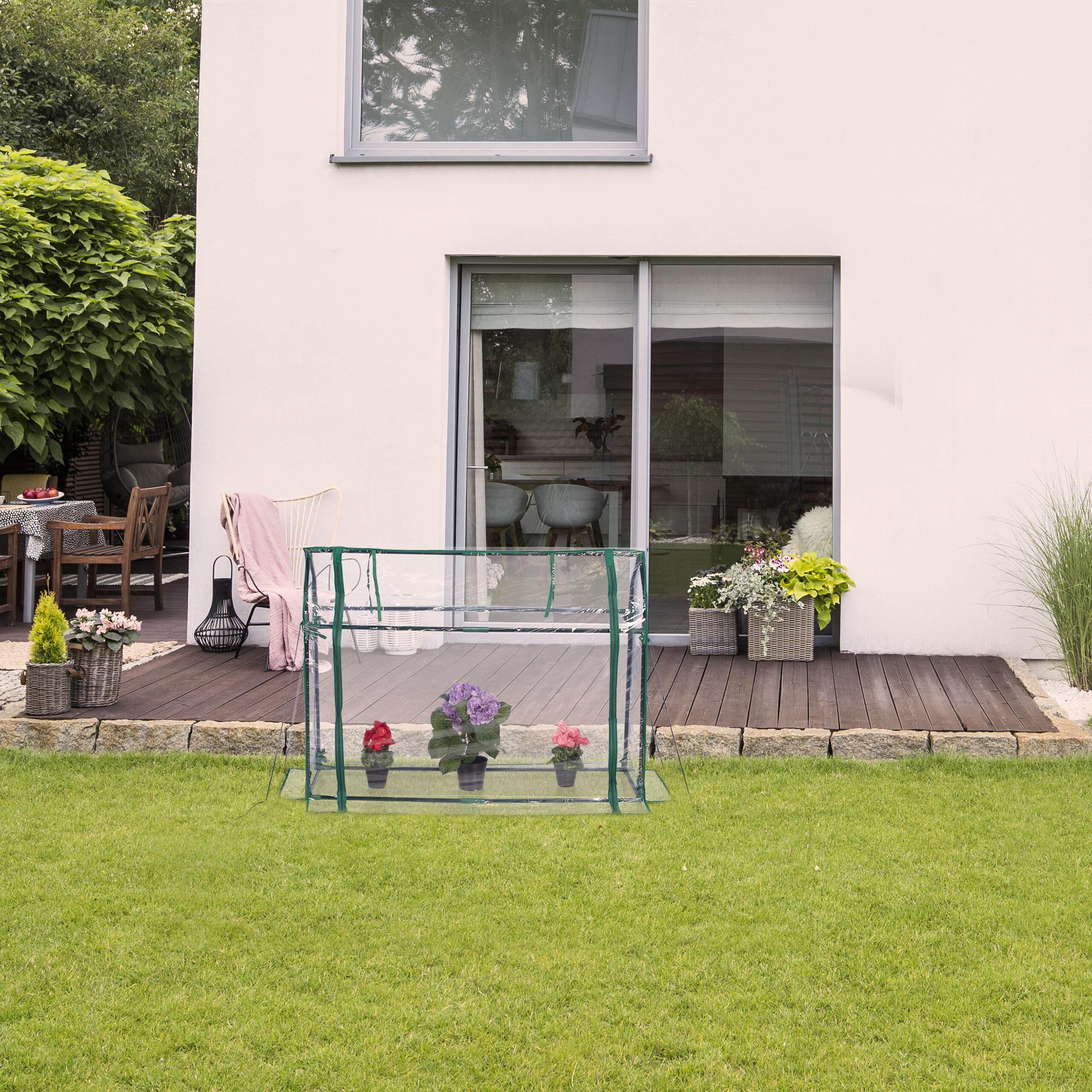 Relaxdays Serre de Jardin avec bâche en PVC, Porte Enroulable, HxLxP : 92x124x42 cm, système d'emboîtement, Transparente