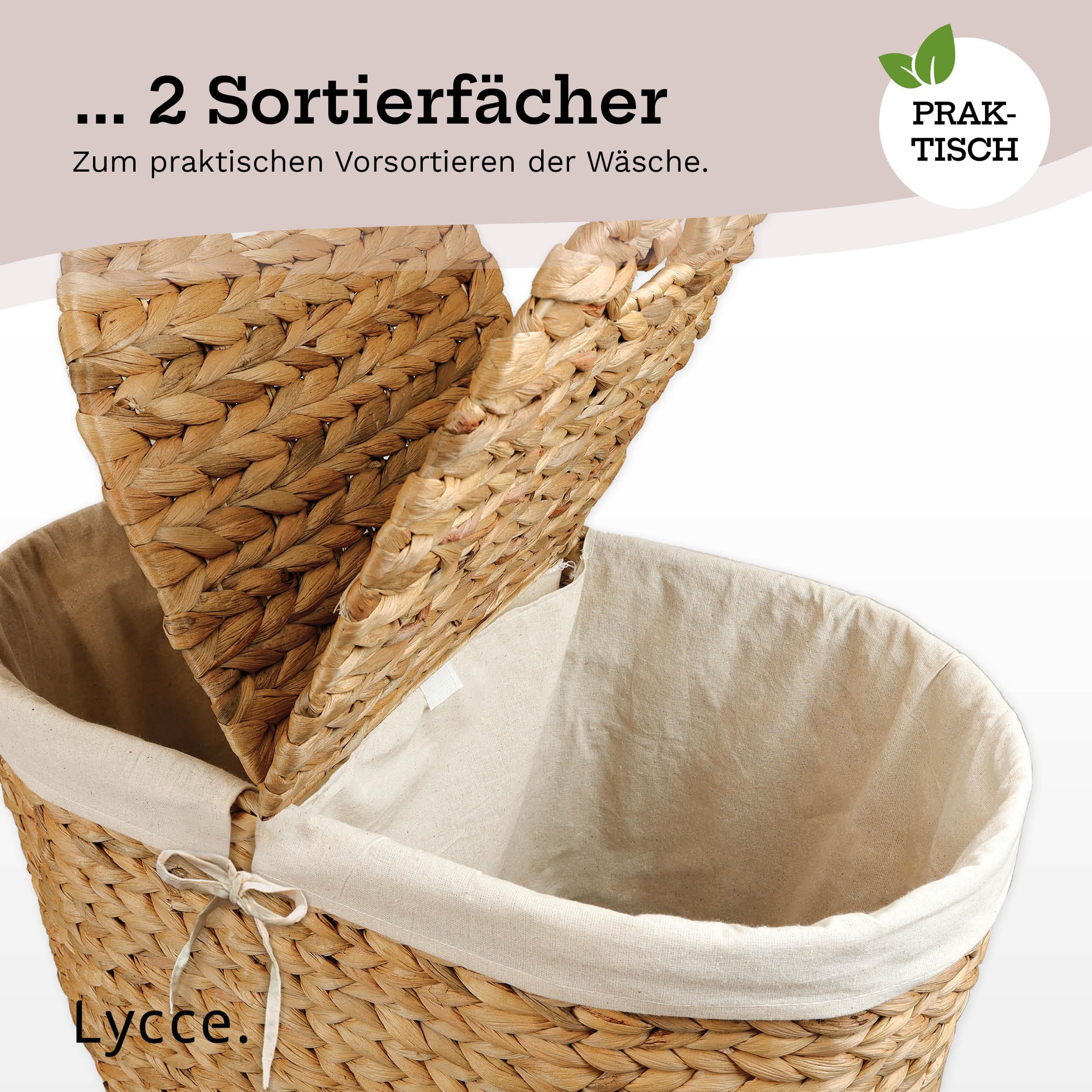 Lycce Wäschekorb 2-Fach Sortierer, 46L, Oval + Deckel und Metallgestell