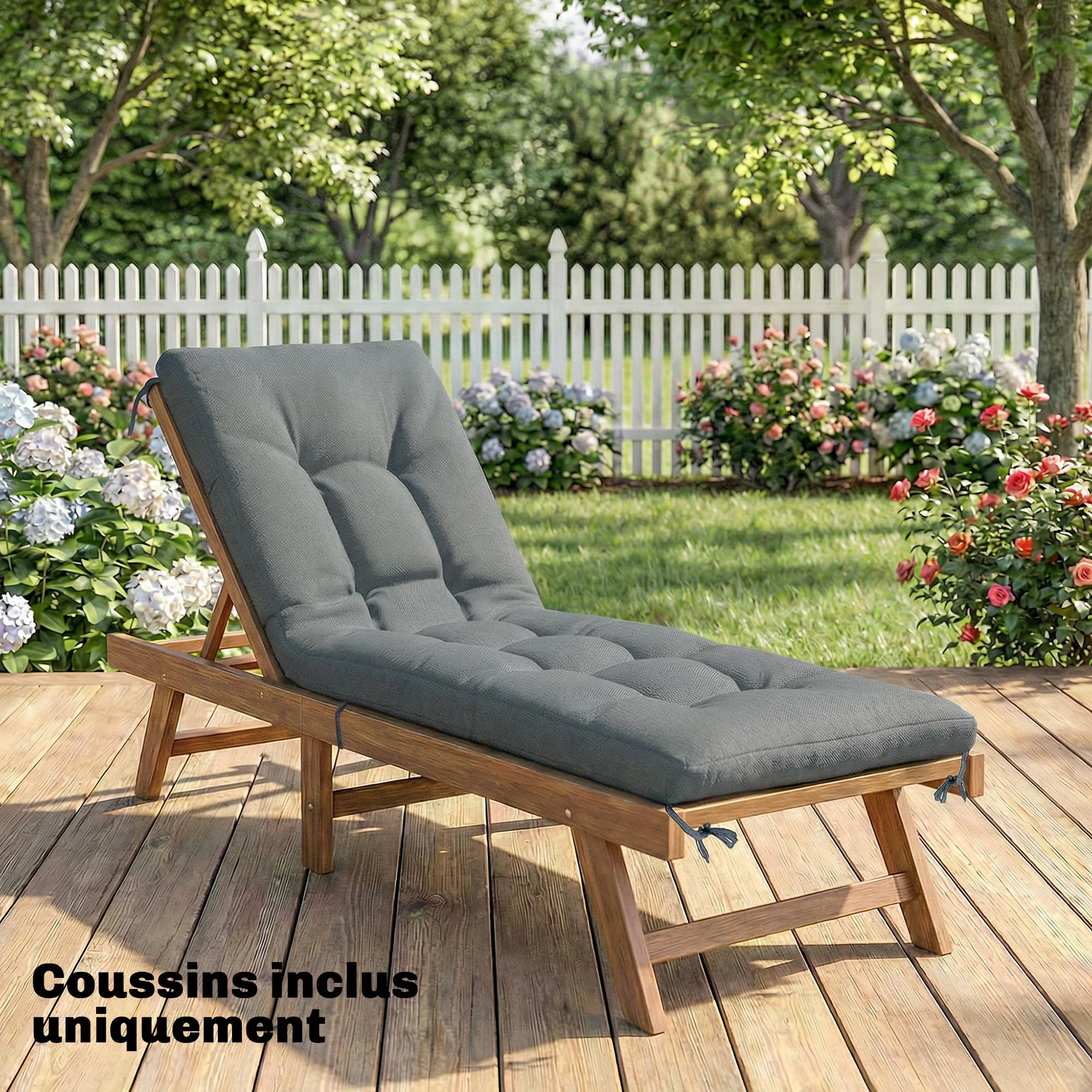 Outsunny Coussin Bain de Soleil Chaise Longue en Mousse à Mémoire, avec Sangles de Fixation, Protection UV50+, Coussin de Banc Matelas Assise pour Canapé Banc de Jardin, 198x65x13cm, Gris foncé