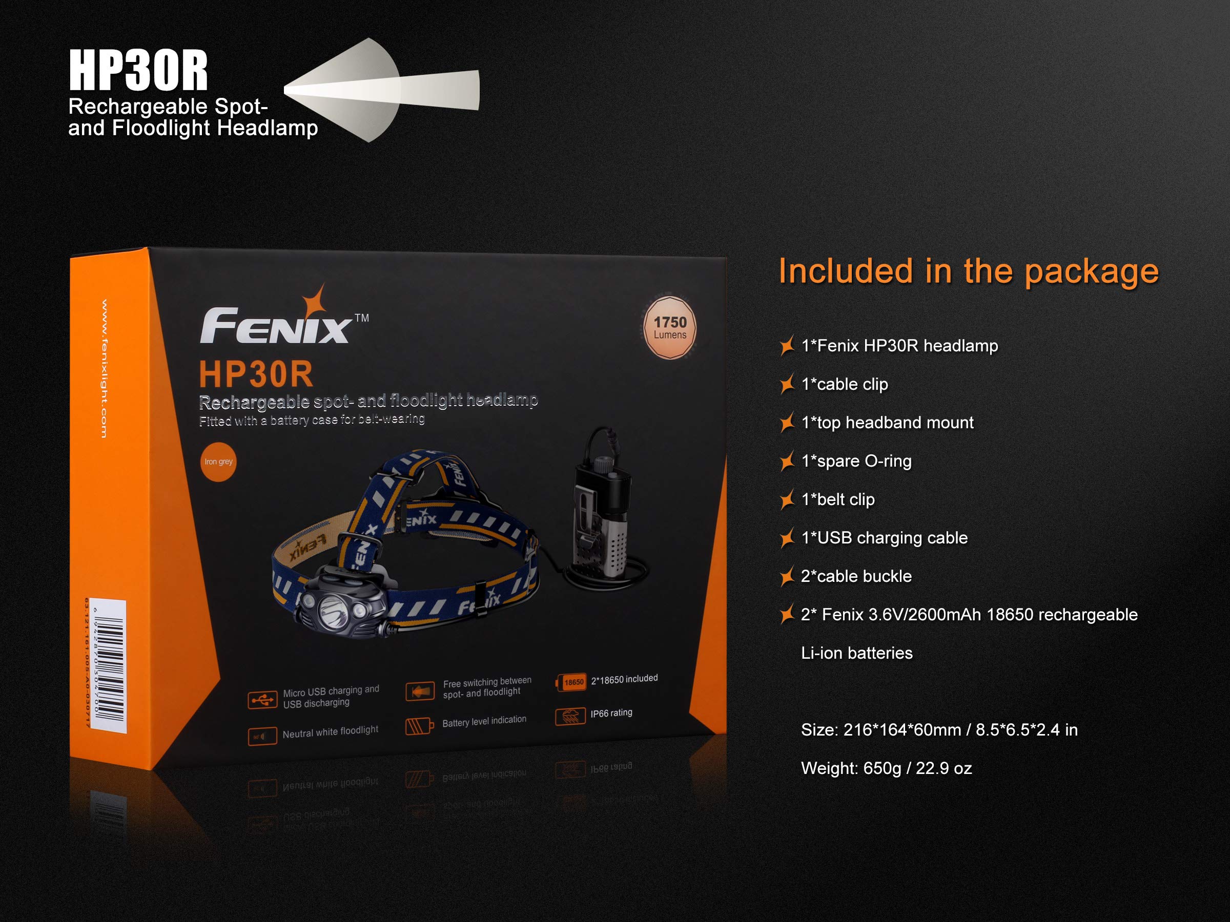 FENIX HP30R Lampe Frontale Rechargeable Gris