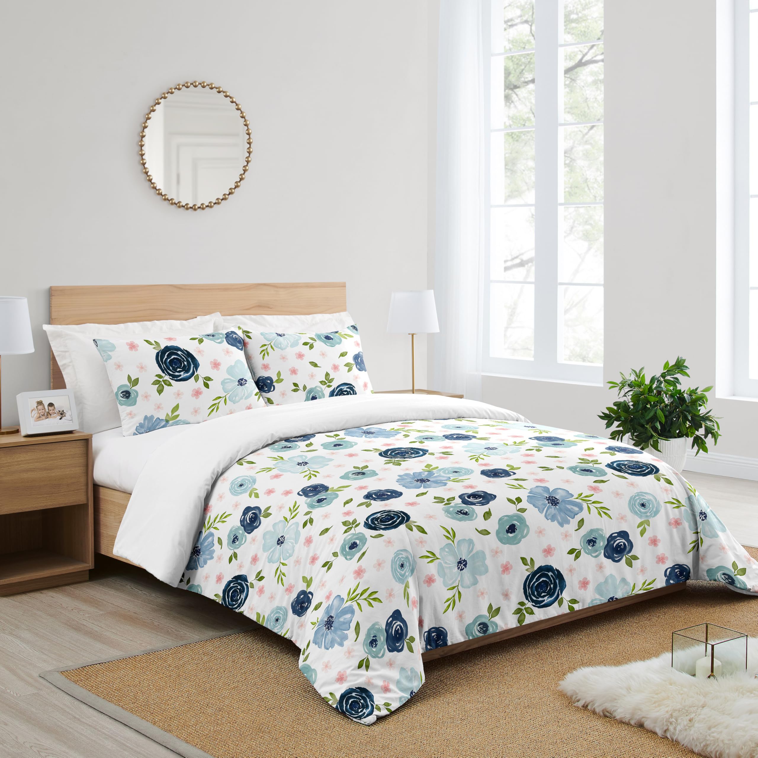 Sweet Jojo Designs – Set Di 3 Lenzuola Per Letto Singolo Con Motivo Floreale Acquerello (Rosa, Grigio E Bianco) - 3
