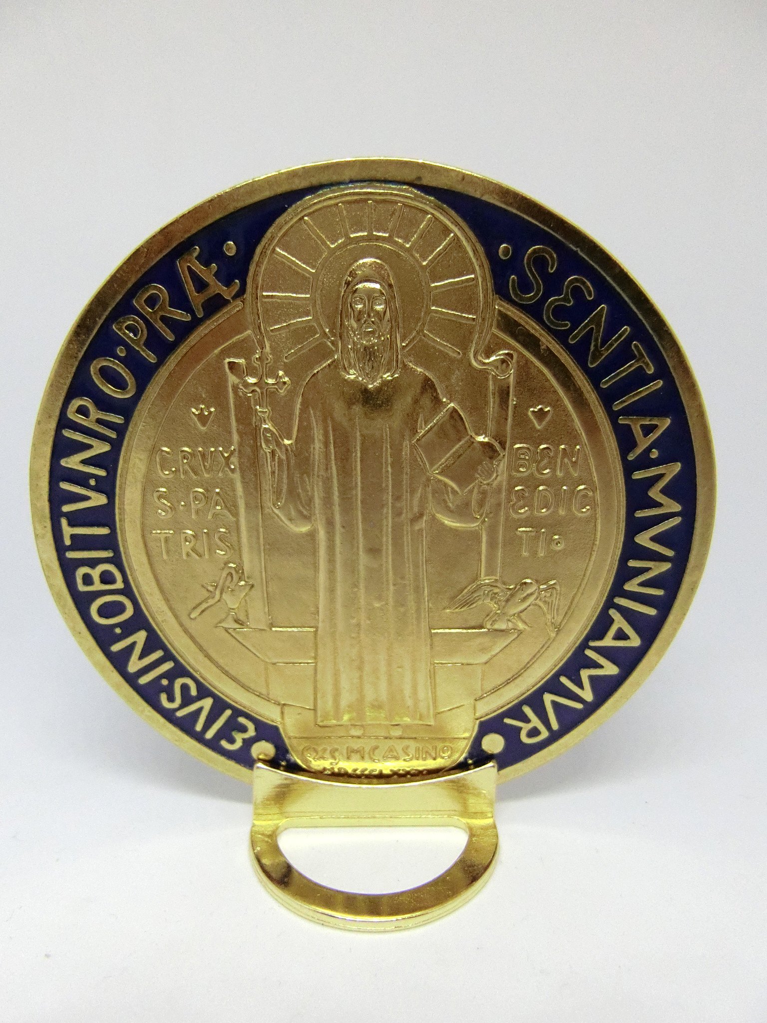 Médaille Saint Benoît 10cm Argent Émaillée Main - Base Exorcisme - GTBItaly Zamak