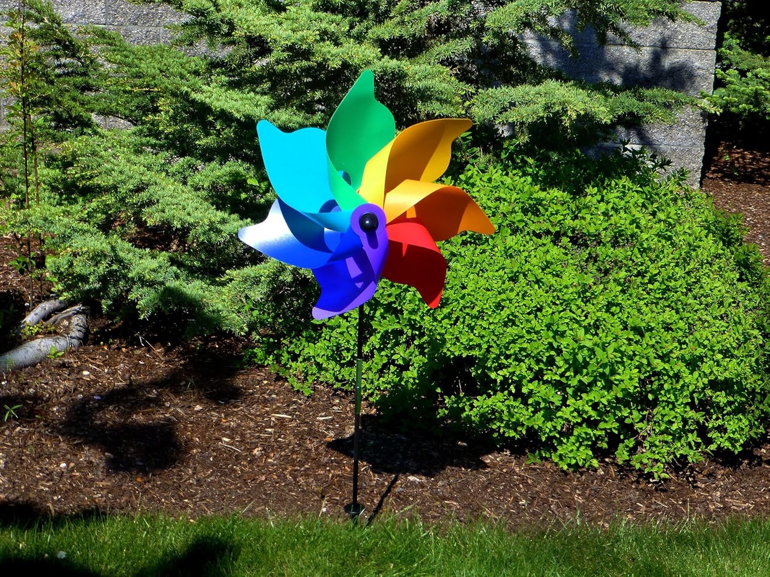 18-Inch Rainbow Polypropylene Petal Pinwheel Spinner with Fiberglass Pole