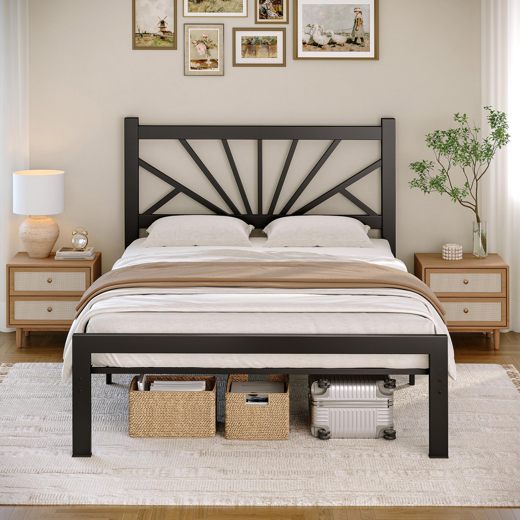 Cama metálica 90 x 200 cm con somier láminas Malla metálica Capacidad Carga de 400 kg cabecero 96 cm Espacio Almacenamiento Debajo la Cama no Requiere colchón de muelles Color Negro Moderno.