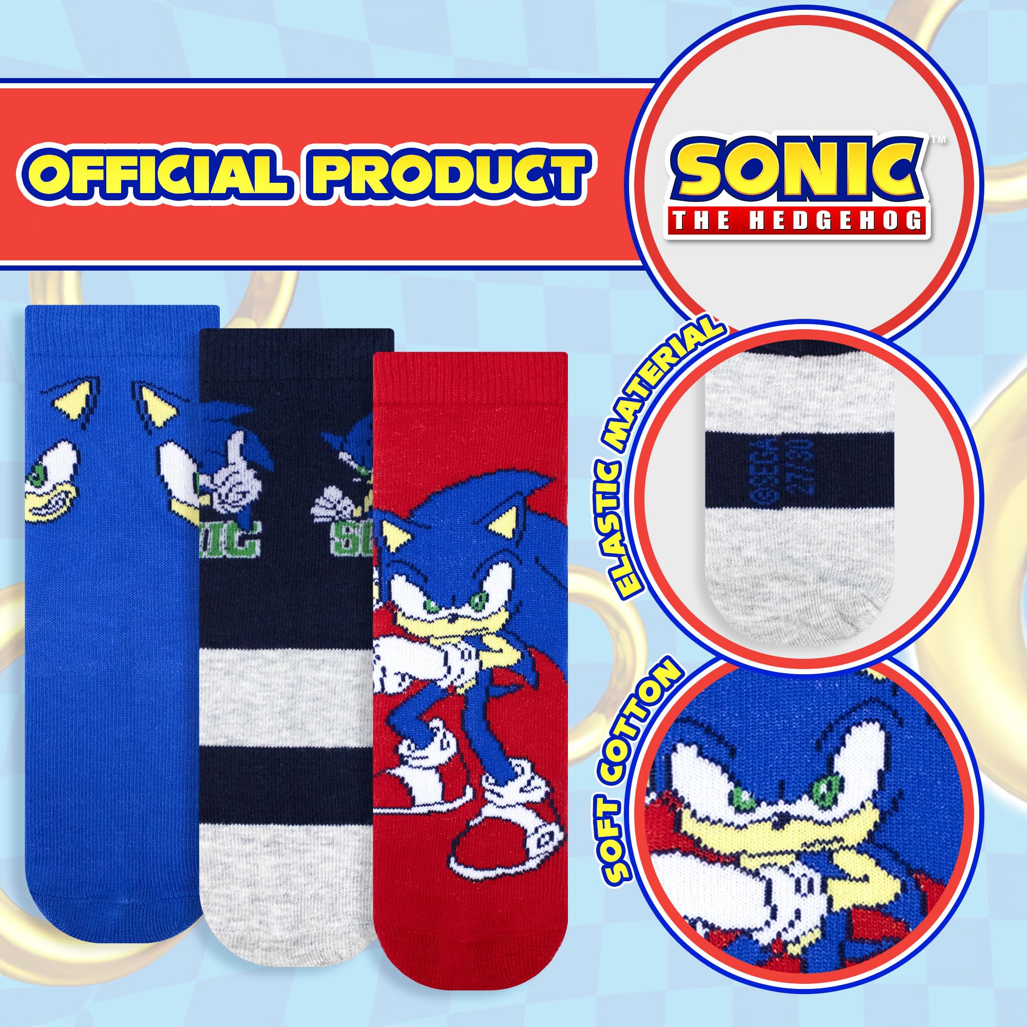 Sonic The Hedgehog 6882 Baby Socks Warm Cotton 3 Pairs, meerkleurig 1, 27-30