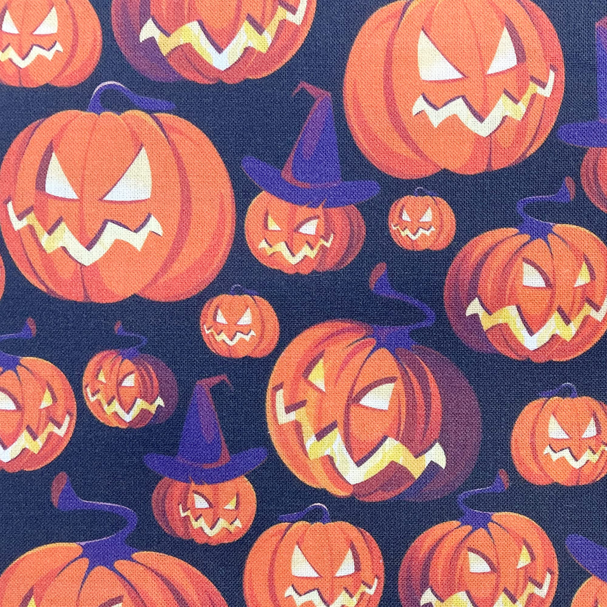 Rose & Hubble Black Halloween Fabric - Spooky Pumpkins On - Cotton Craft Fabric Material Metre