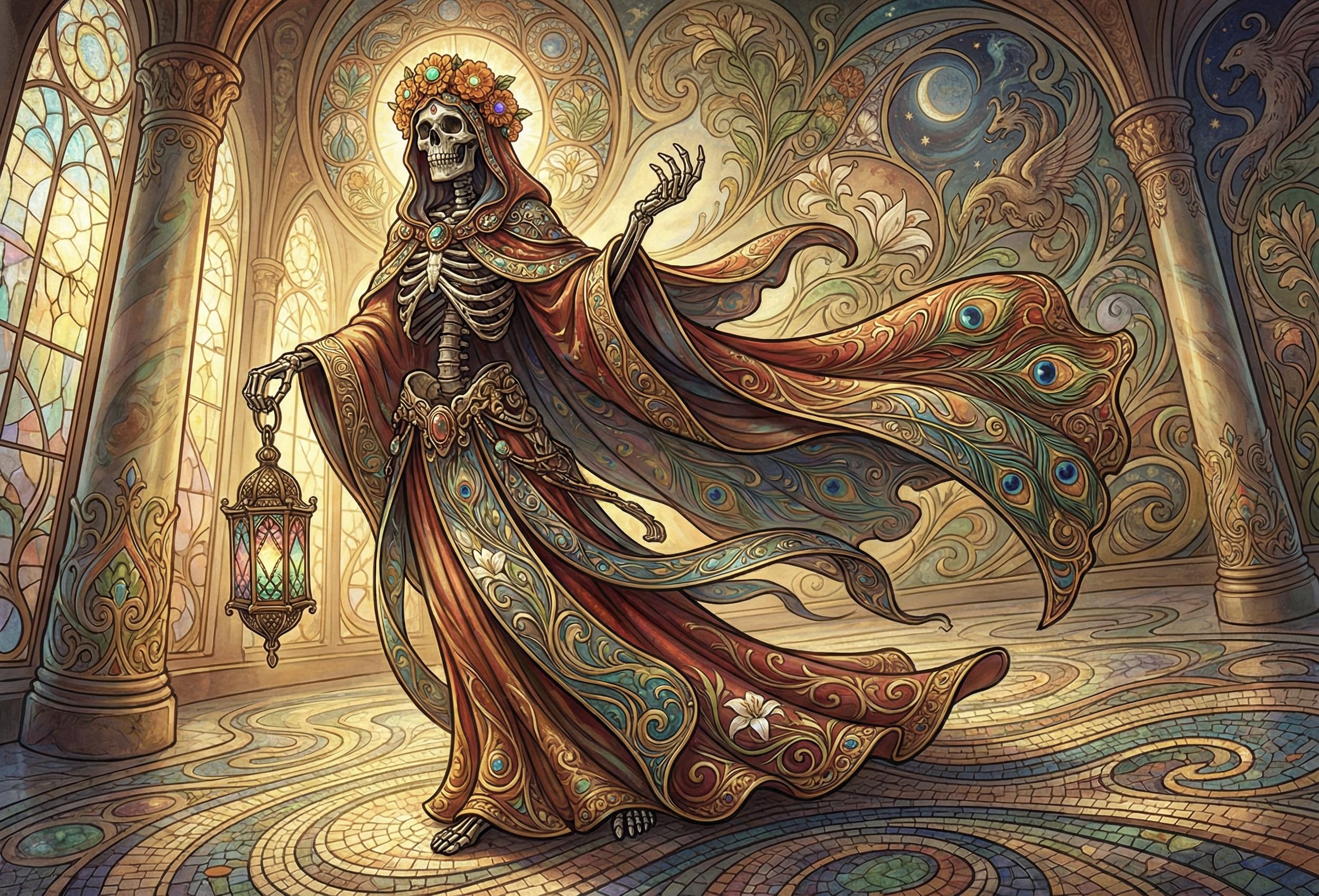 Art Nouveau Mucha Skull Jigsaw Puzzle 1000 Pieces, Relaxing Game