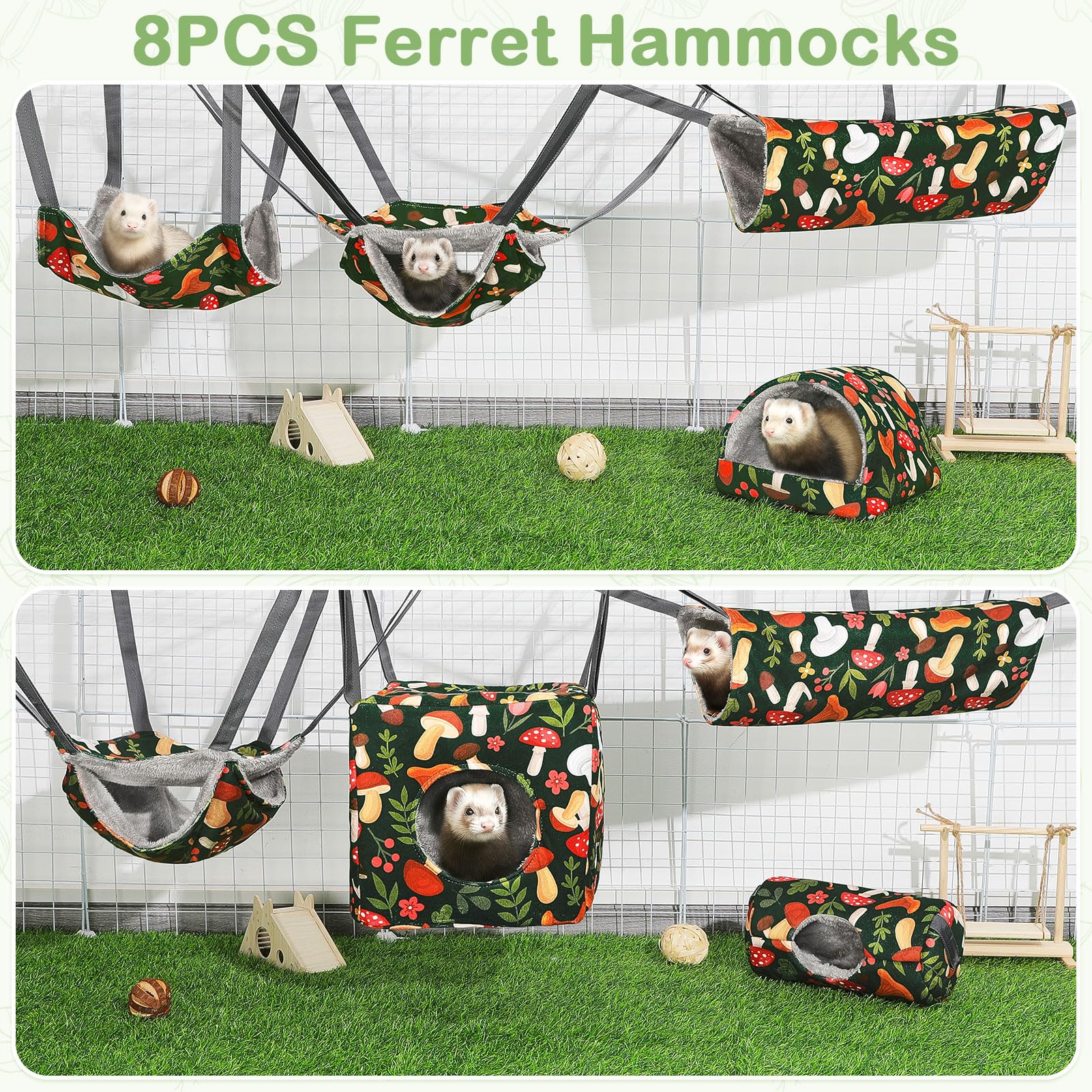 Frettchen-Hängematten-Set, waschbar, gemütliches Kleintierkäfigbett, 8 Stück | Vielseitiges Käfigzubehör für Ratten, Chinchillas und Hamster mit weichem Fleece für einen warmen und gemütlichen Rückzugsort