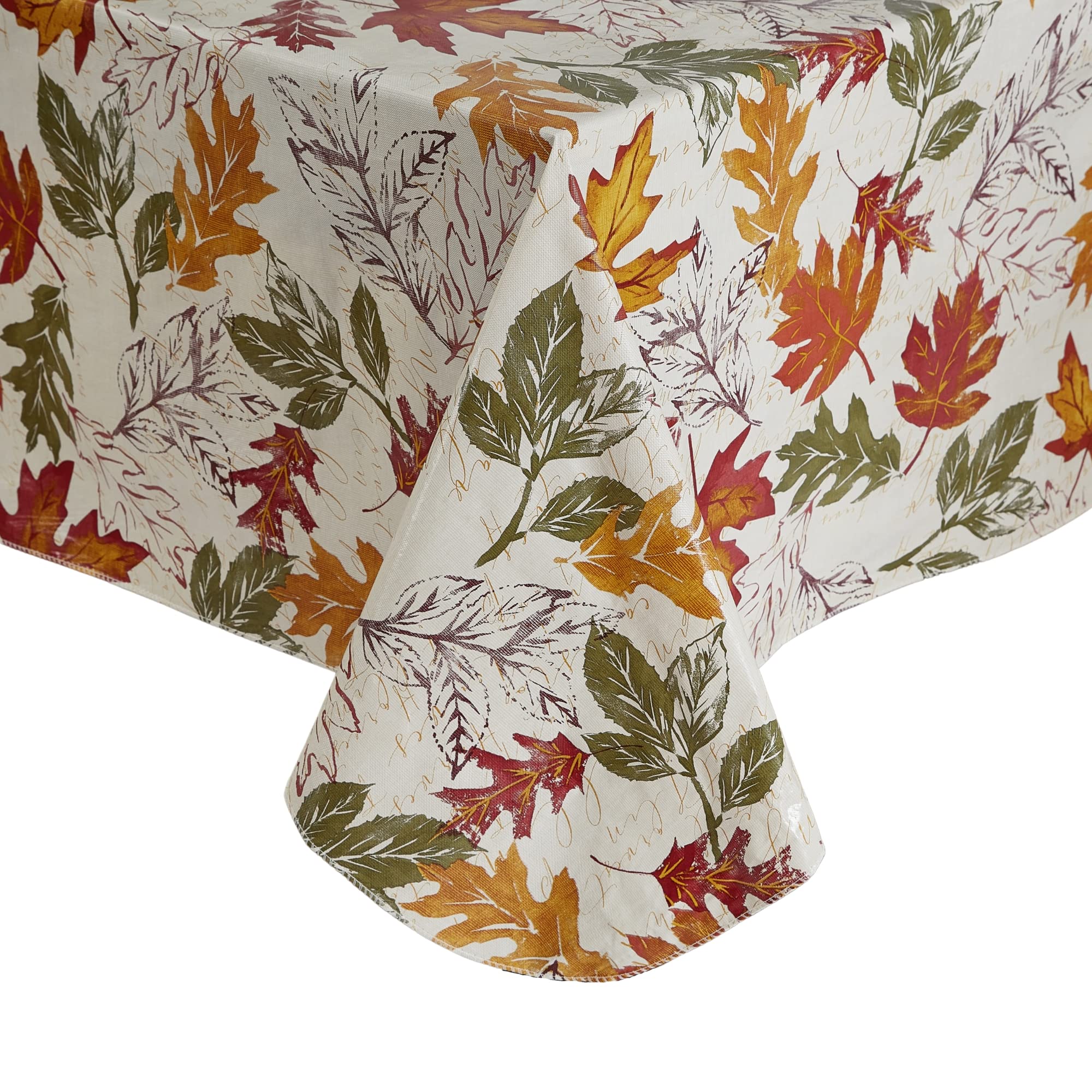 Elrene Home Fashions Harvest Vintage Leaves Water- and Stain-Resistant Vinyl Tablecloth with Flannel Backing, 60"x102" Rectangle
