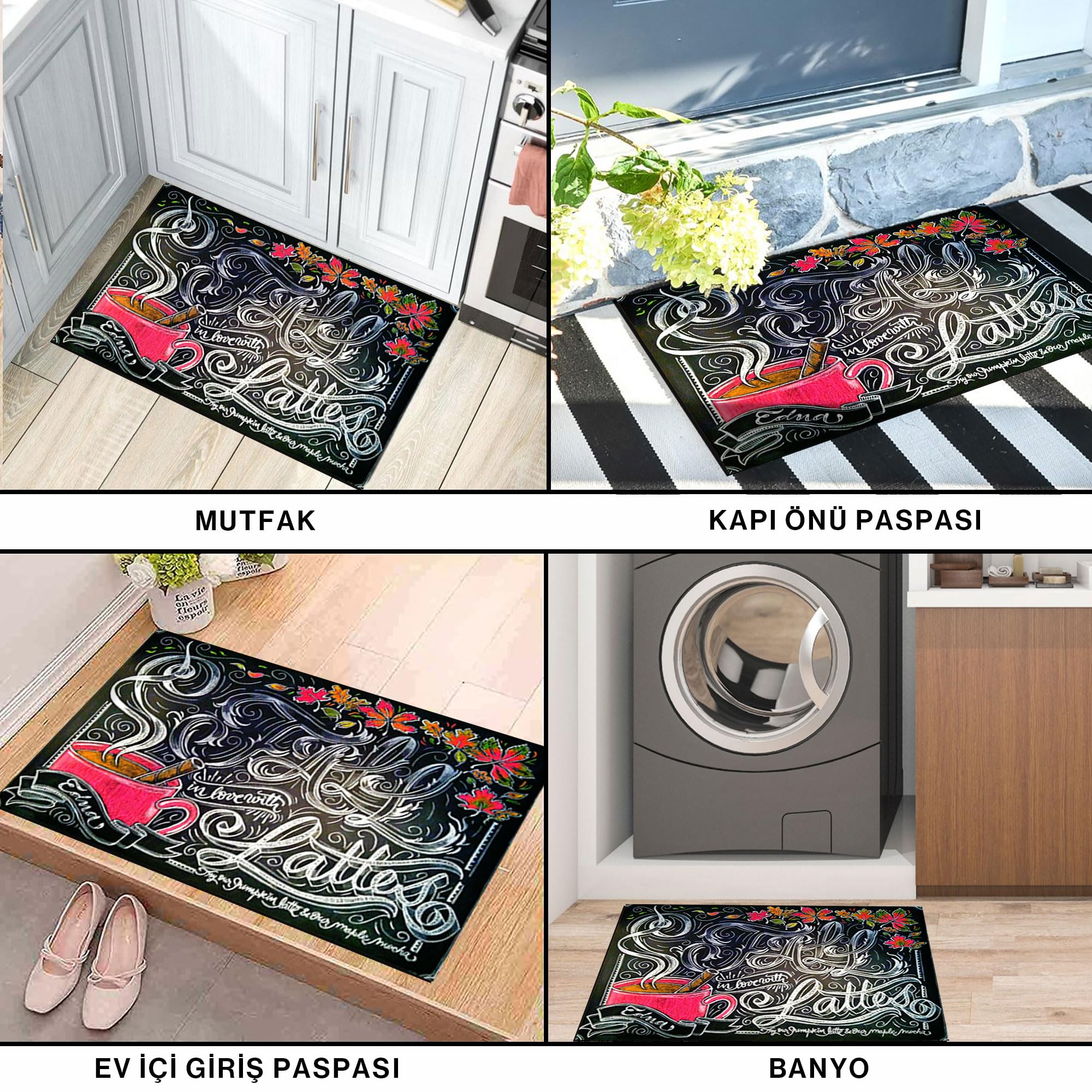 Monnhein Kapı Önü Paspası - Modern ve Şık Kapı Paspası | Ev, Ofis ve Dış Mekân Kullanımı İçin (Latte Aşkı) 45x65