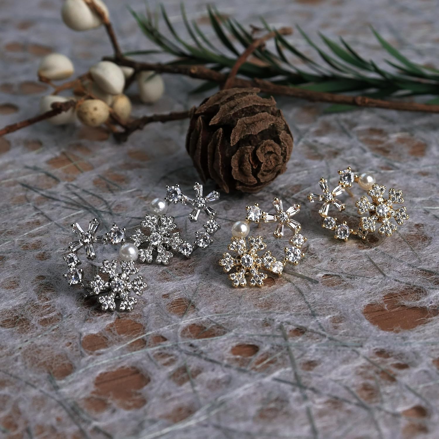 JeanBeau Cubic Zirconia Pearl Snowflake Sunshine Stud Earrings for Women, Statement Sparkly Cluster Rhinestone CZ Round Hypoallergenic Studs Prom Wedding Holiday Fashion Jewelry Gift - Image 4