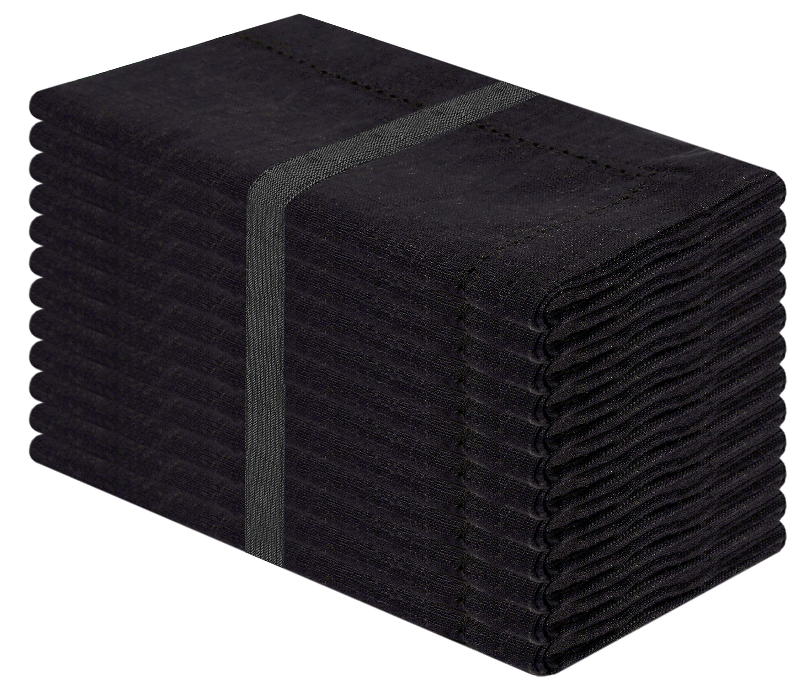 Cotton ClinicCloth Dinner Napkins Textured - Perfect Everyday Use Table Napkins - Soft Durable Washable – Ideal for Party Wedding Christmas Easter – Set of 12-18x18 inches Black Napkins