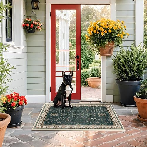 Miniatura 134 de Alfombra de Pasillo de Baño Lavable Oushak 2x5 - Floral Pastel Bohemio Ecléctico, Alfombra Pequeña Antideslizante de Pelo Bajo Resistente a Manchas