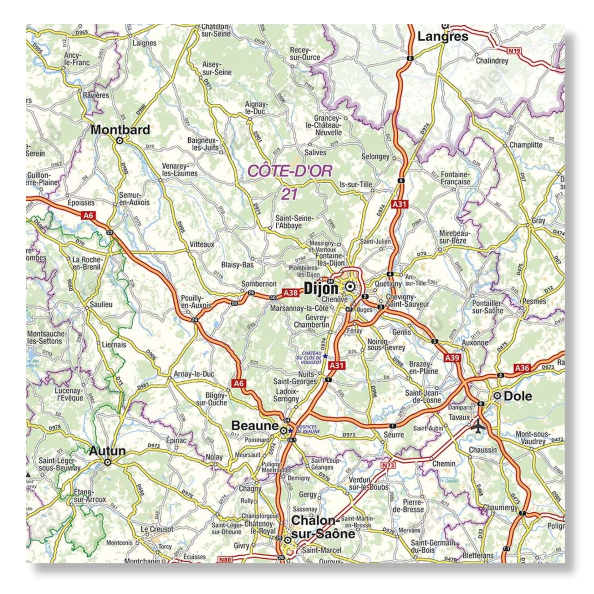 Carte routière de la région Bourgogne-Franche-Comté - Poster plastifié 100x70 cm - Édition 2026