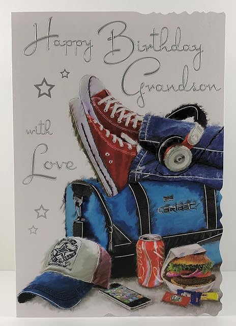 Grandson Birthday Card - (JJ-V514) - Sports Bag - Velvet Range - Embossed & Foil Finish
