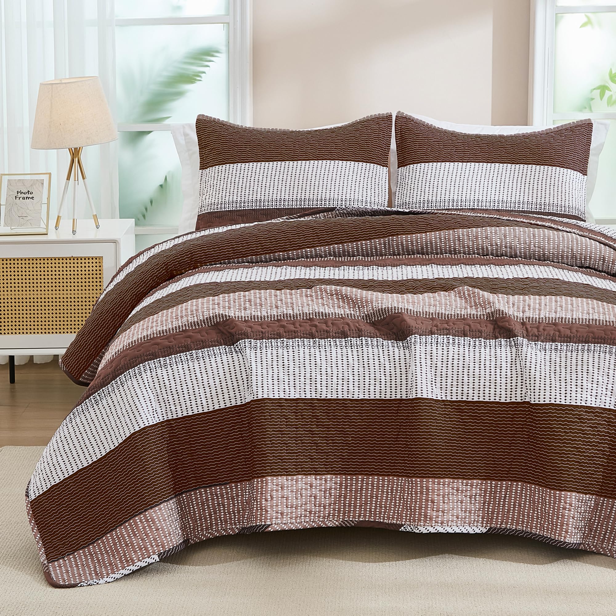 Edredón king marrón Andency colcha acolchada de lujo sutil ultrasuave de tres piezas para cama