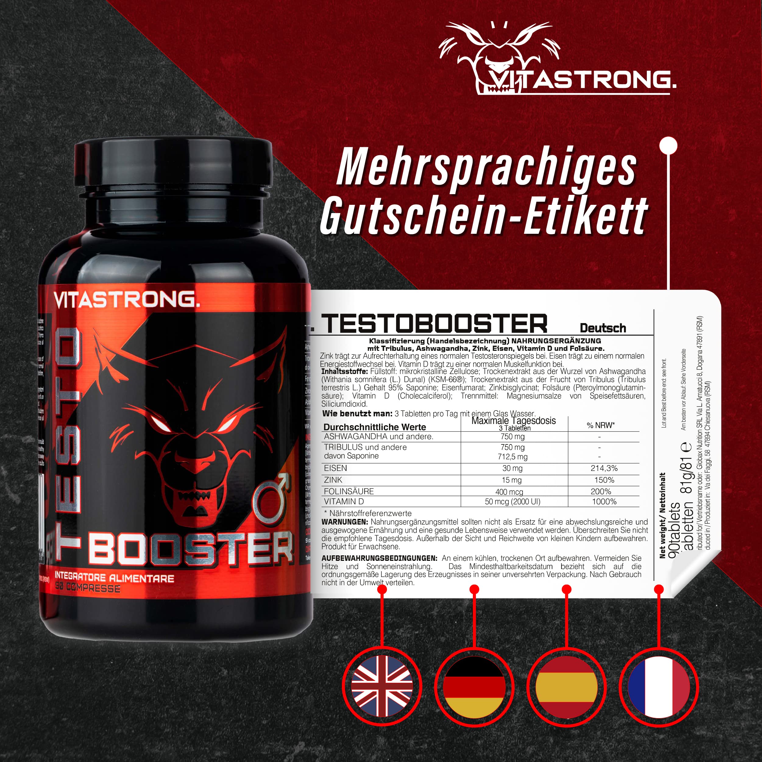 Vitastrong TestoBooster mit Tribulus Terrestris und Ashwagandha Original