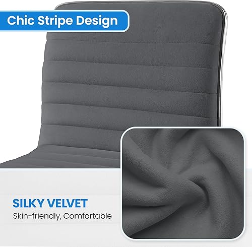 Miniatura 5 de Yaheetech 2 sillas de terciopelo con respaldo bajo, silla de escritorio giratoria sin brazos, silla de trabajo acanalada con soporte lumbar, ruedas