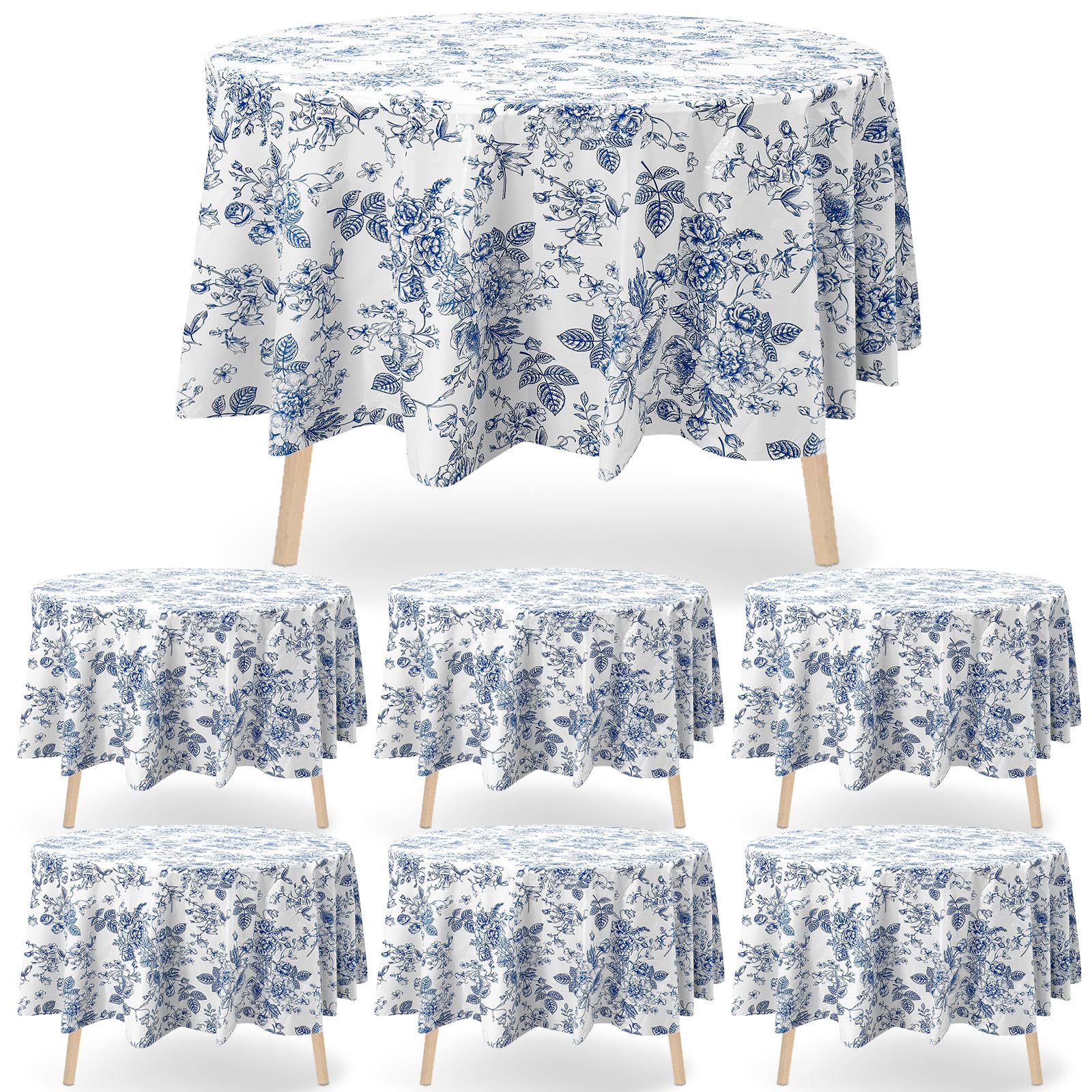 Nappe ronde en plastique bleu Ganeen anti-tache pour simplifier vos buffets