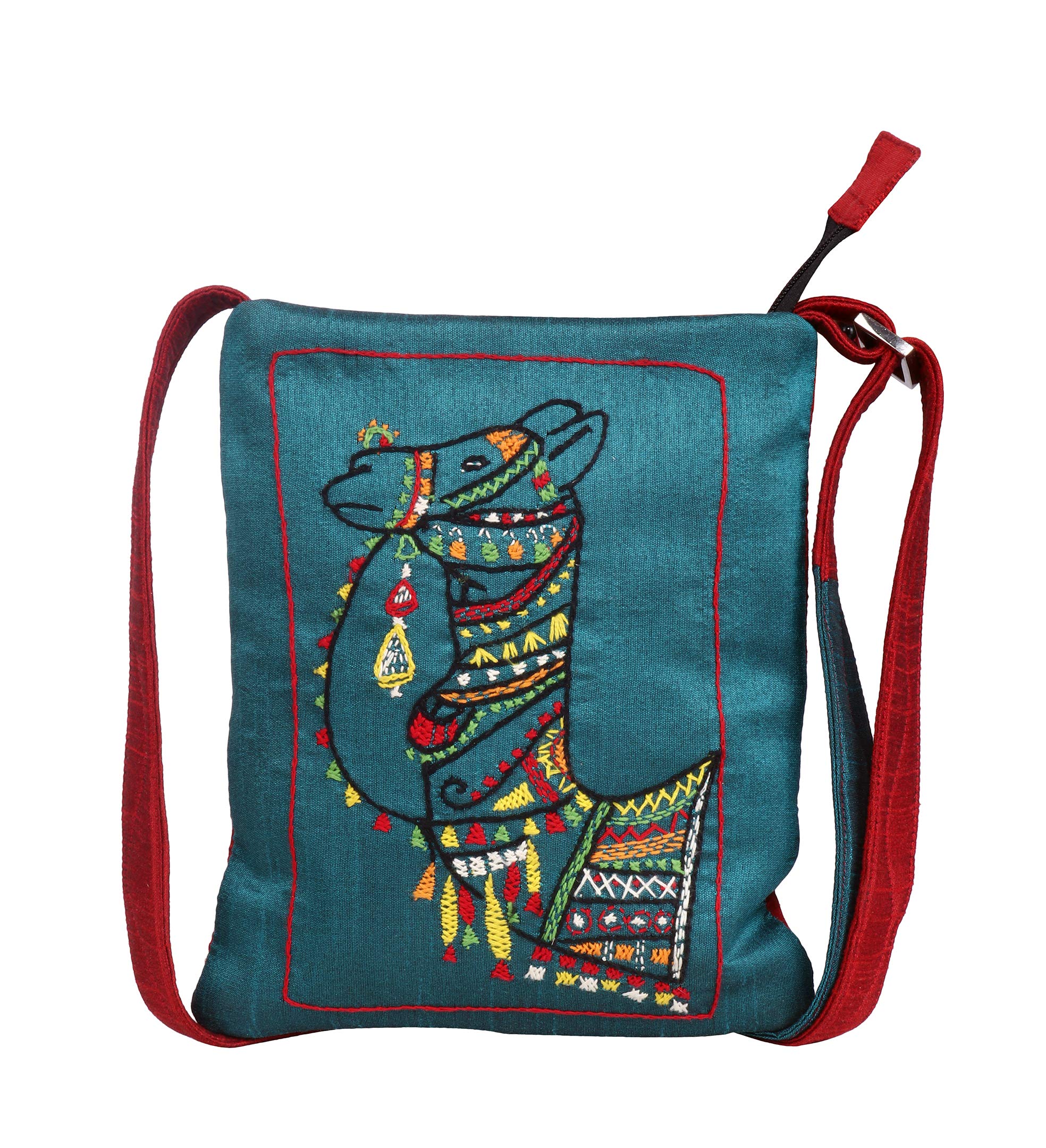 Indha Awesome Hand Embroidered Teal Green Cross Body Sling Bag/Mobile Pouch for Girls/Women (B08MC56JR1) Amazon Price History, Amazon Price Tracker