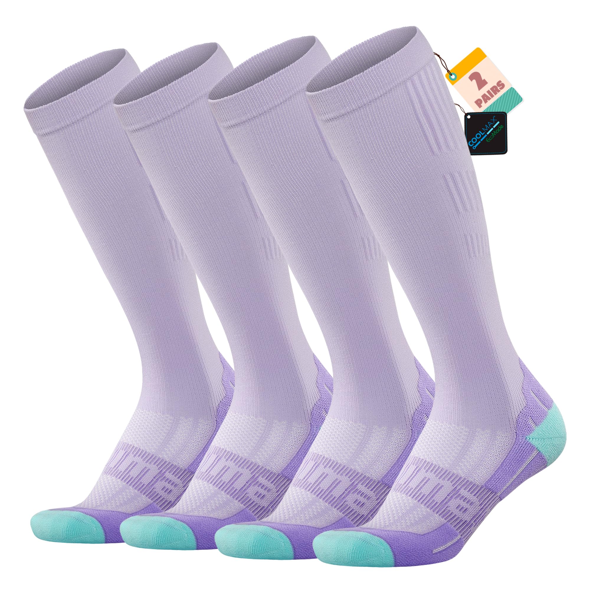 BRISIRACoolmax Cooling Knee High Compression Socks Women 2 Pairs Circulation Bamboo Viscose Travel Nurse Flight Running