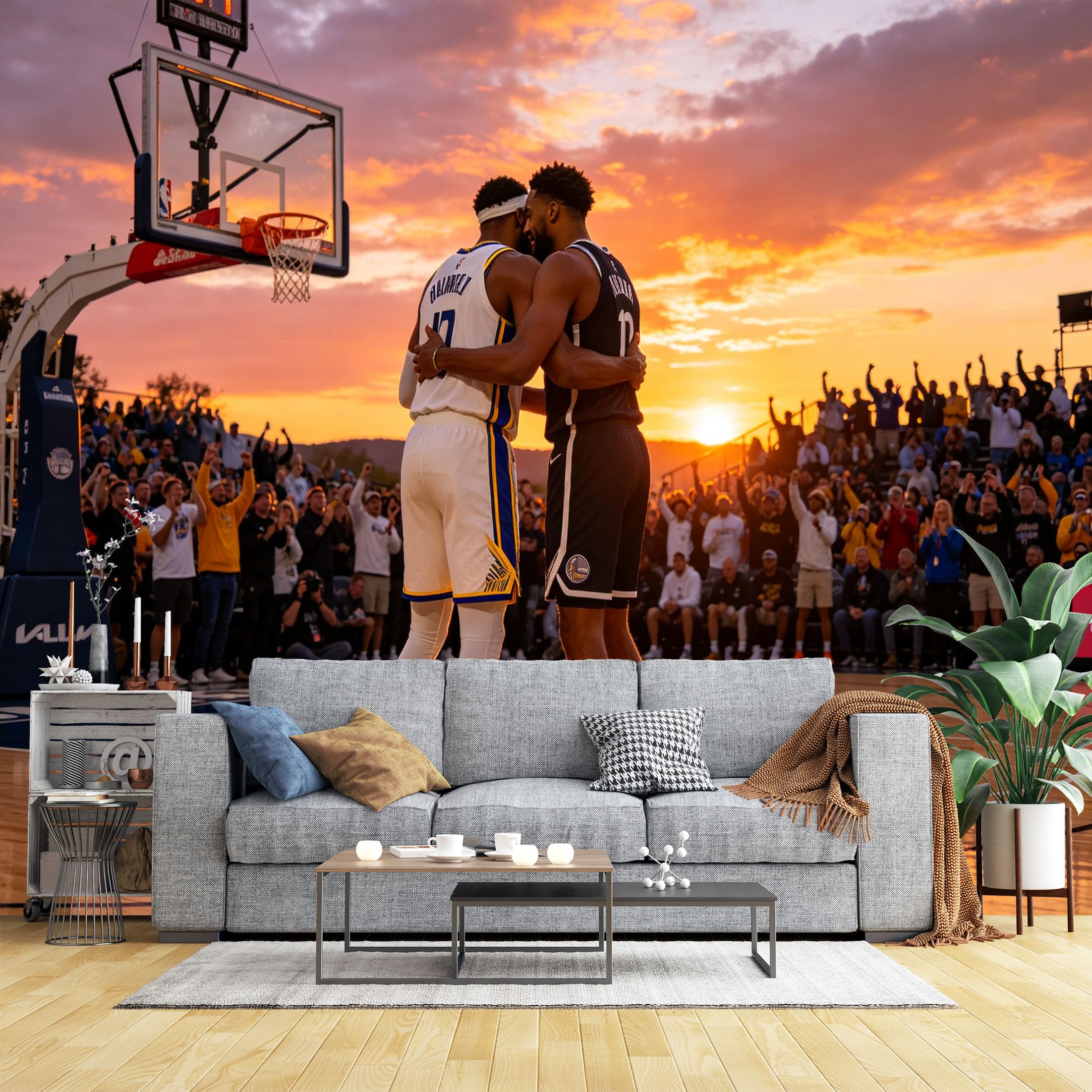 Lcythiazole Ch260604027 Custom Size Wall Murals Sunset Outdoor Basketball Court Celebration Large Photo Wallpaper Self-Adhesive Wall Fabric (No Pvc) Removable Wallpaper For Living Room