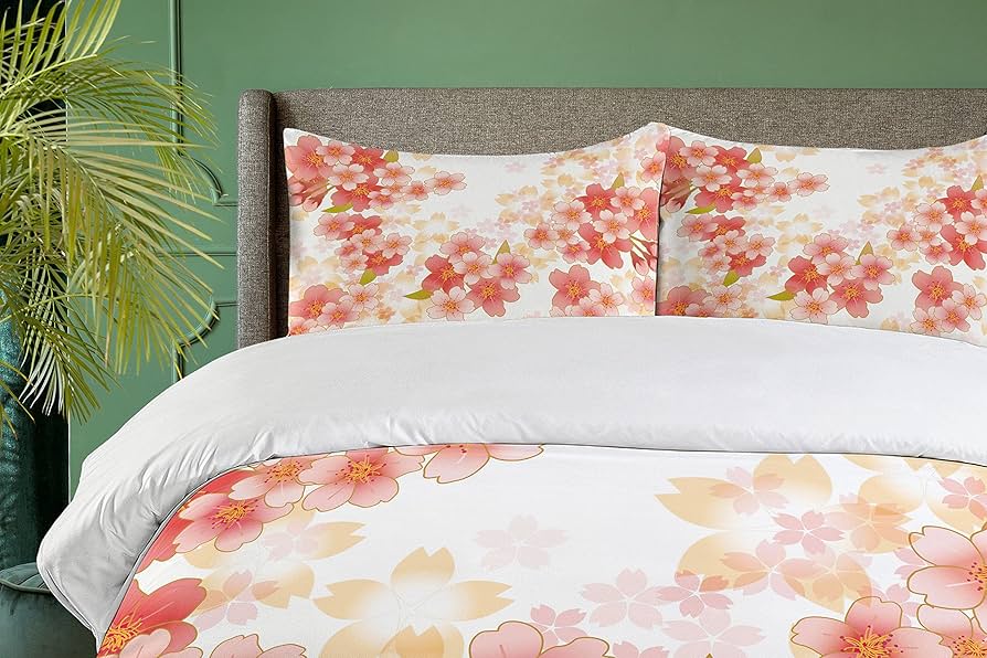 Amazon|Ambesonne 花柄布団カバーセット 日本の桜の花 鮮やかな色の Amazon|Ambesonne 花柄布団カバーセット 日本の桜の花 鮮やかな色の