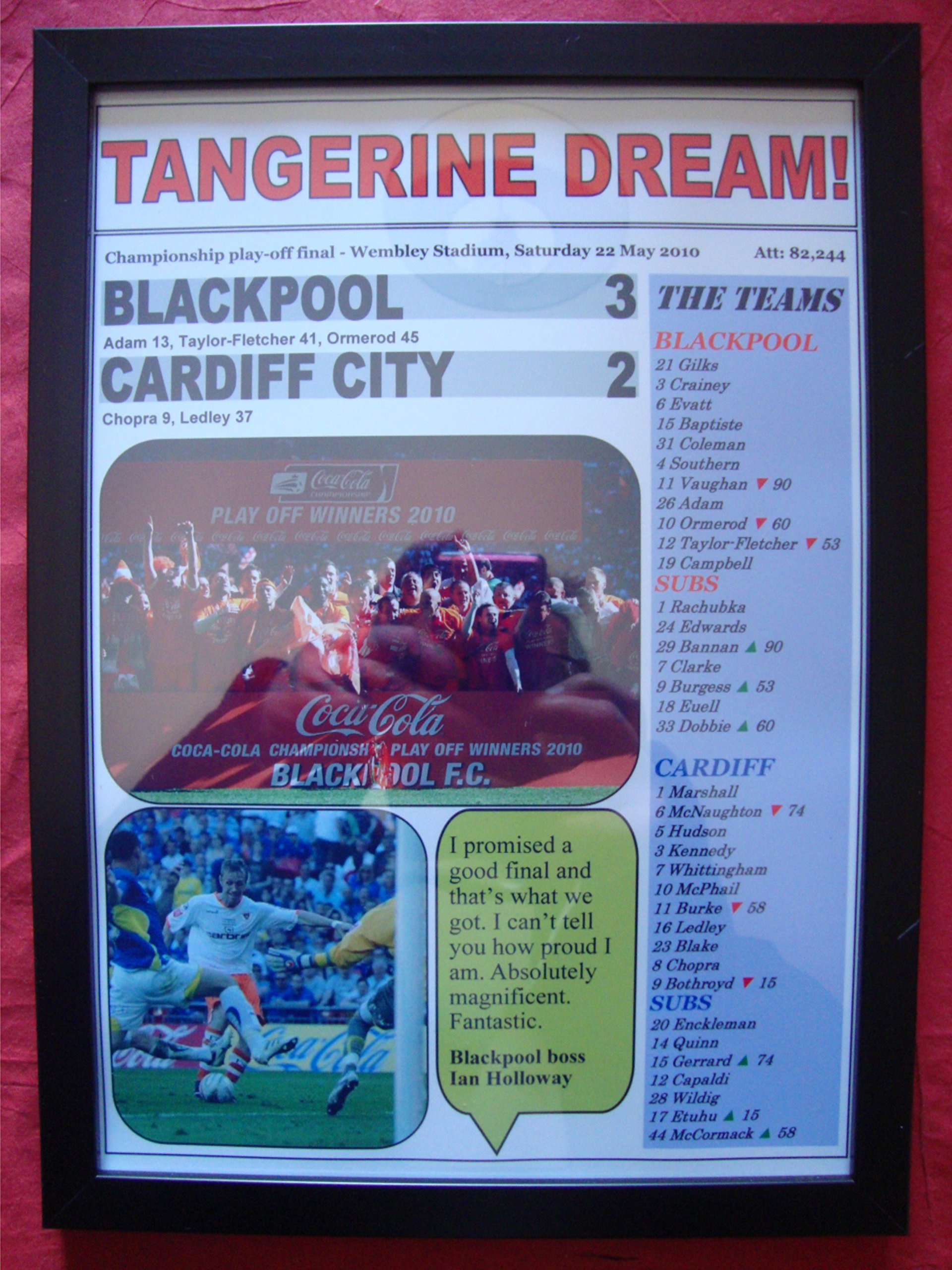 Lilywhite Multimedia Blackpool 3 Cardiff City 2 - 2010 Championsip play-off final - framed print