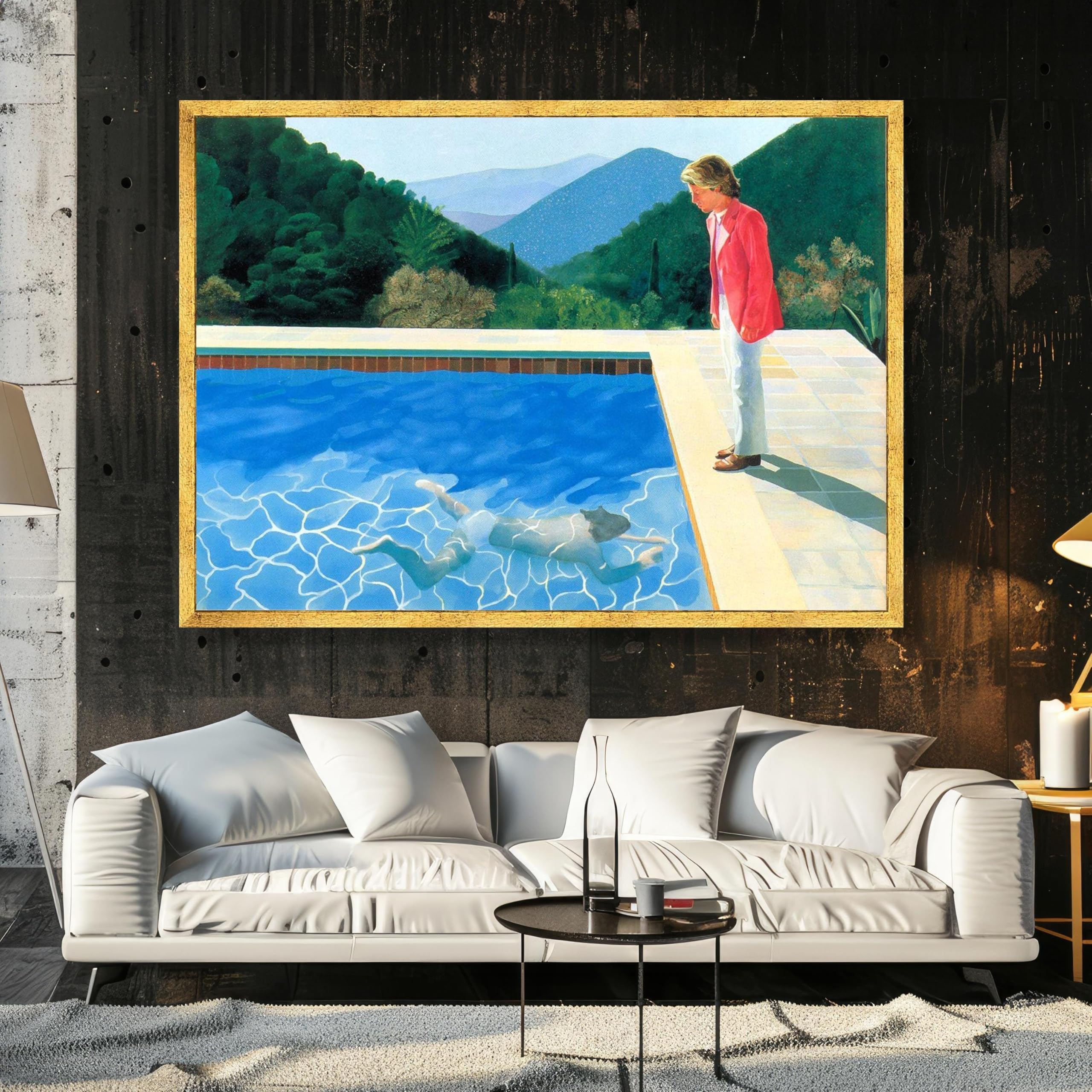 Affiches et impressions classiques inspirées de David Hockney, peinture sur toile représentant une scène de piscine, art mural figuratif moderne, décoration d'intérieur (20 x 30 cm/cadre intérieur)