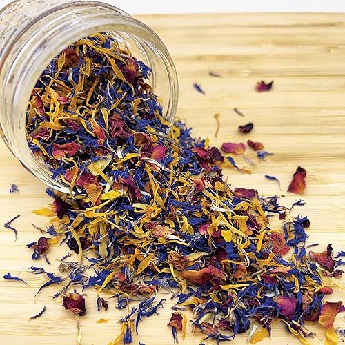 Miniatura 8 de MagJo Naturals, Mezcla de pétalos de flores brillantes (1 onza) Flores secas comestibles, flores comestibles, aciano, pétalos de rosa y caléndula,