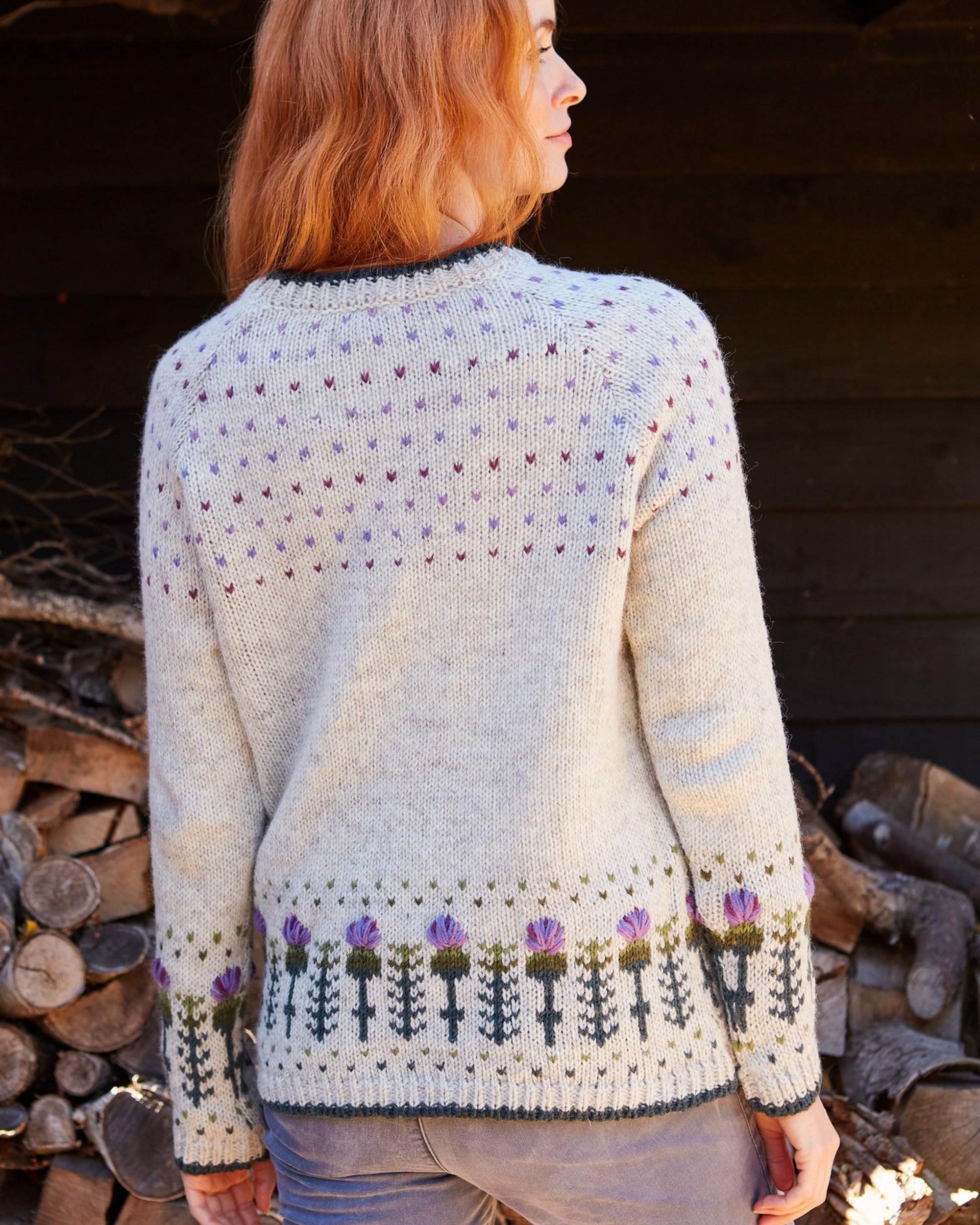 Pachamama Maglione da donna in lana lavorato a mano con cardo scozzese color farina d'avena fatto a mano spesso caldo pullover maglione commercio equo e