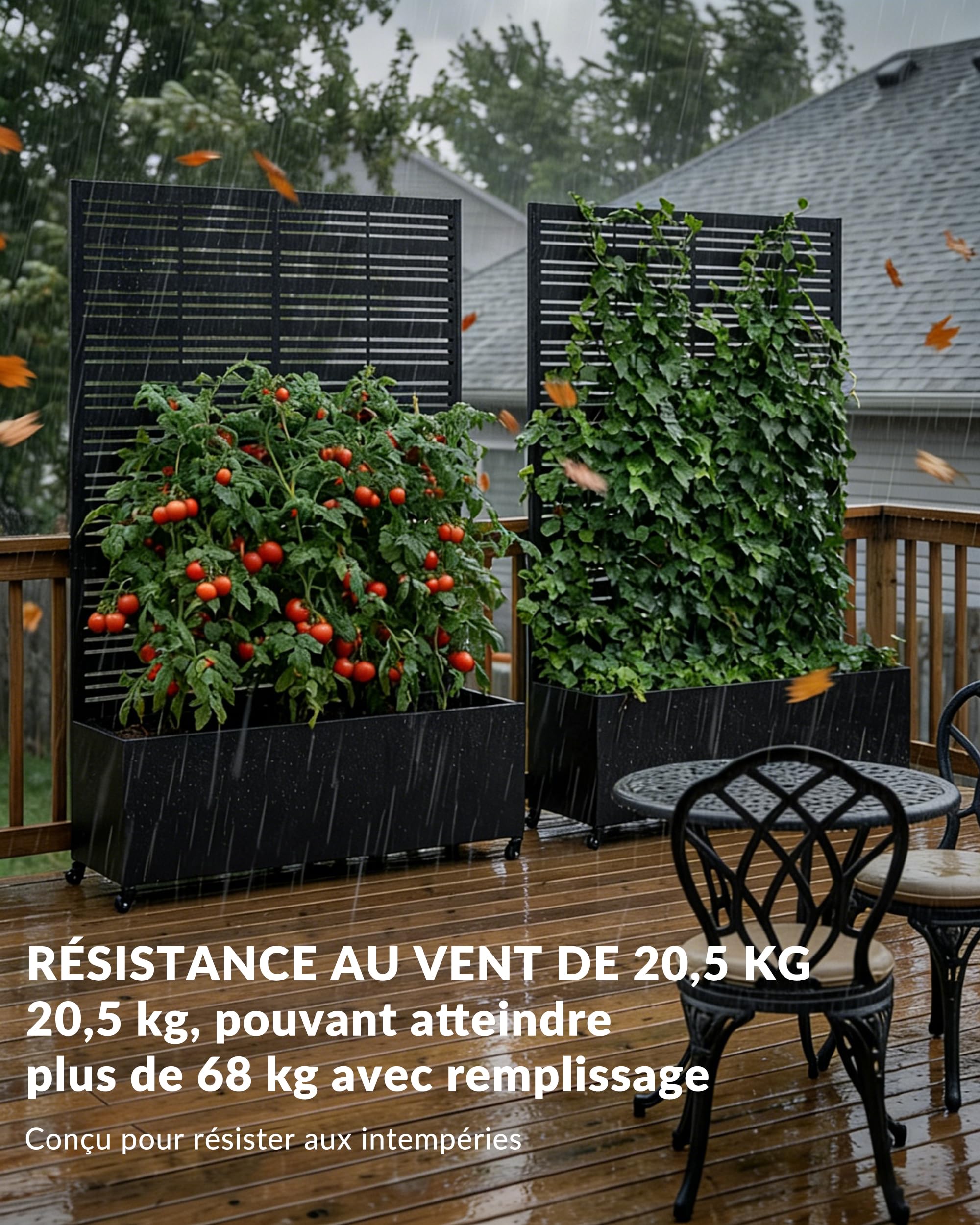 Carré Potager avec Brise-Vue, Jardinière en Métal avec Treillis et roulettes, Bac à Fleurs Autoportant 33cm de Profondeur, Résistant aux Intempéries pour Jardin, Balcon et Terrasse