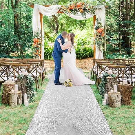 B-COOL Silver Aisle Runner 4ftx20ft Silver Glitter Aisle Runner Sequin Rug for Wedding Ceremony Wedding Rug Indoor Party