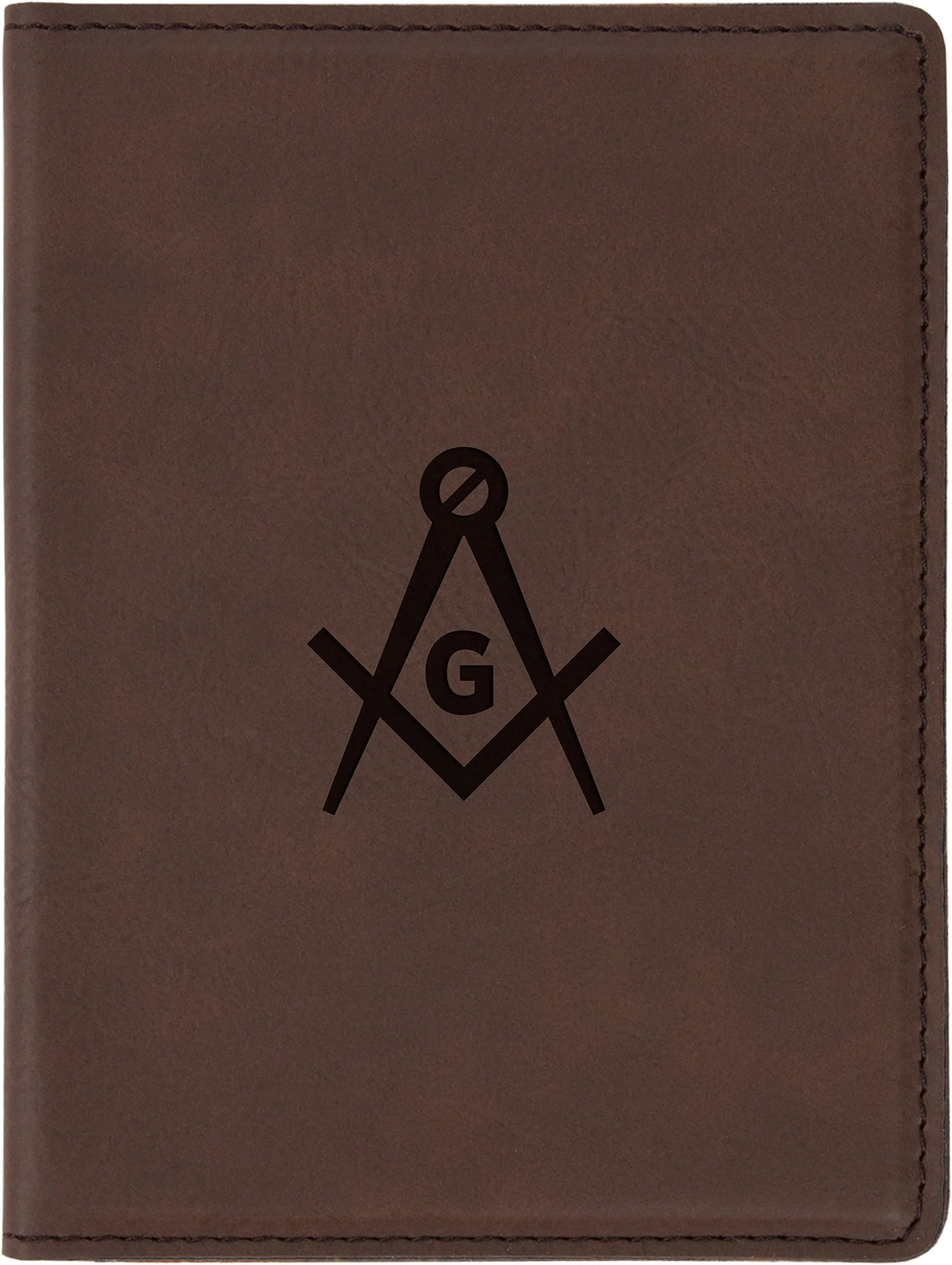 Freemason Symbol Brown Leather Passport Holder - Laser Etched Design - 4 X 5.5” Engraved Passport Holder For Women And Men