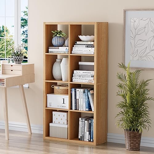Miniatura 20 de Estantería organizadora de almacenamiento en forma de cubos, estantería decorativa de 3 niveles con respaldo abierto de 11 pulgadas con borde Roble