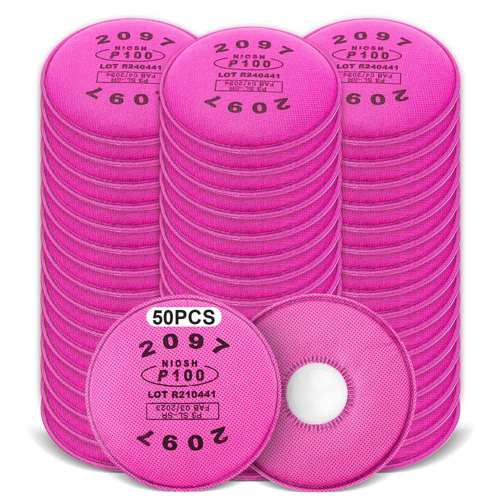 50PCS 2097 Filters for for 6000 6200 6800 7000 FF-4 Respirator, 2097 Particulate Filters with Activated Carbon Layer Filter for Epoxy Resin,Lead Paint,Asbestos,Dust,Particle,Pollen (25 Pack)
