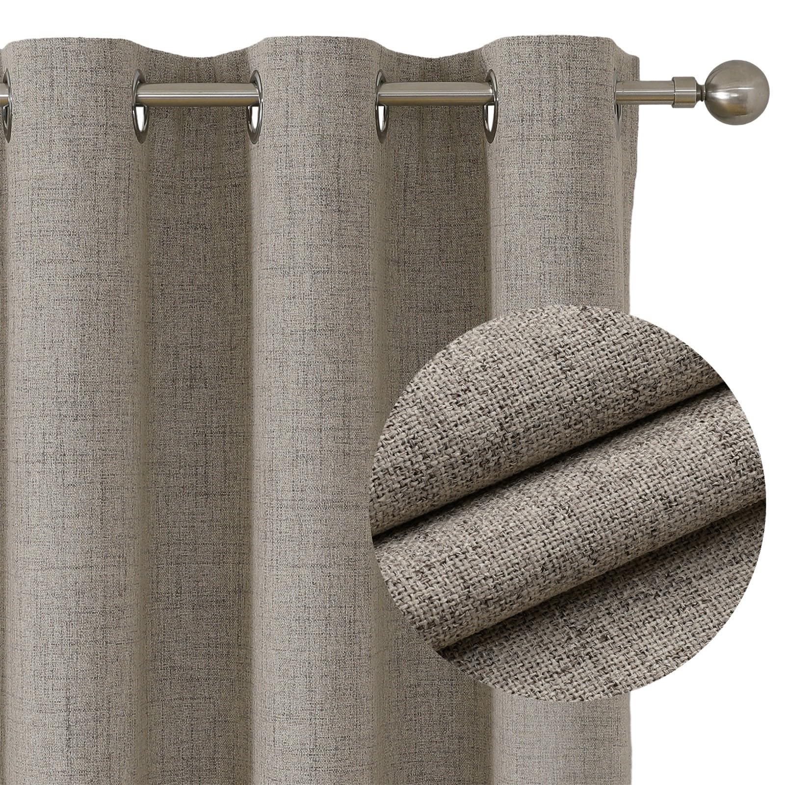 Joydeco 100% Cortinas Opacas 2 Piezas, Lino Cortinas Dormitorio con Ojales Anti Luz Cortina Termica Aislantes Frio y Calor para Salon(Lino, 2x140x200cm)