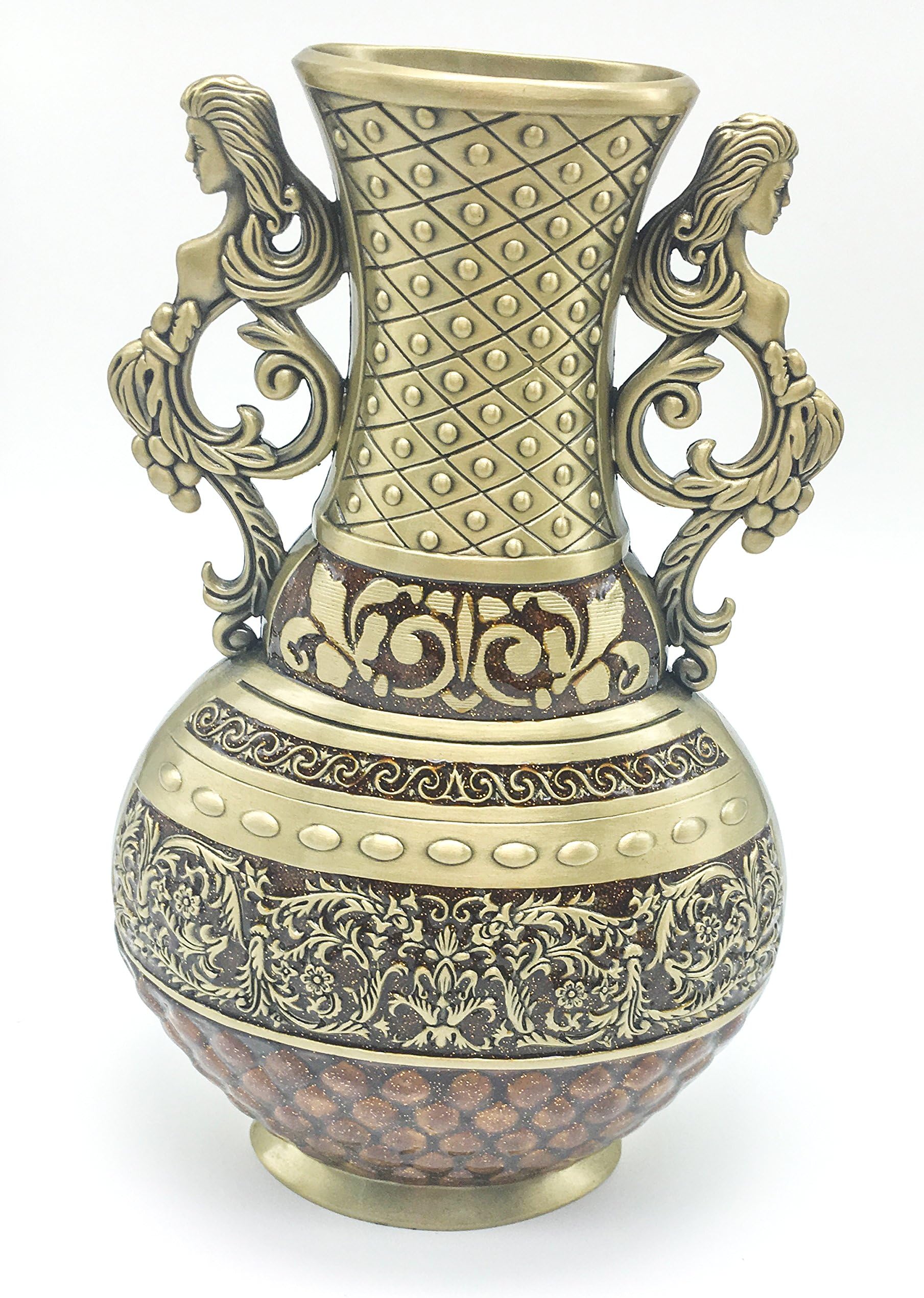 Zinc Alloy Pewter Vase with 3D Engraved Floral Antique Vase by The e-Home Store … (Large Golden and Orange)