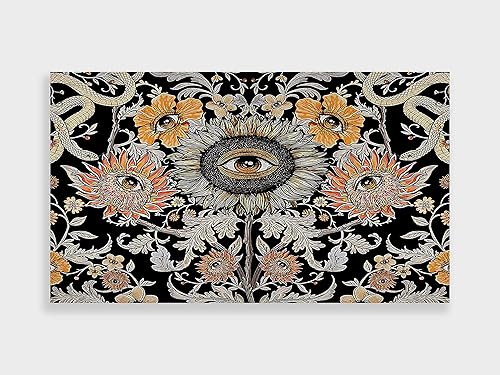 Divertida alfombra para dormitorio, diseño de girasol psicodélico, diseño floral, malvado de ojos, piel de napa, hippie, serpiente, napa, decoración