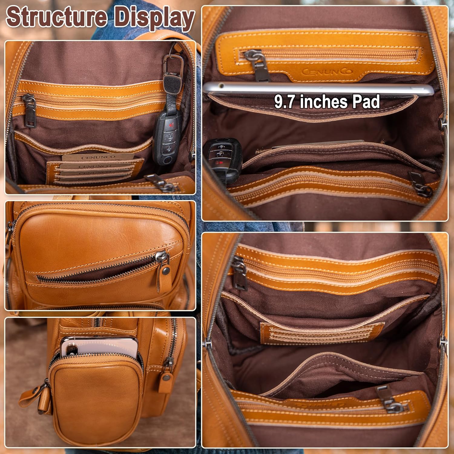 Genuine Leather Sling Bag for Men Large Crossbody Shoulder Bag Casual Sling Backpack Anti-Theft Travel Chest Purse - Image 4