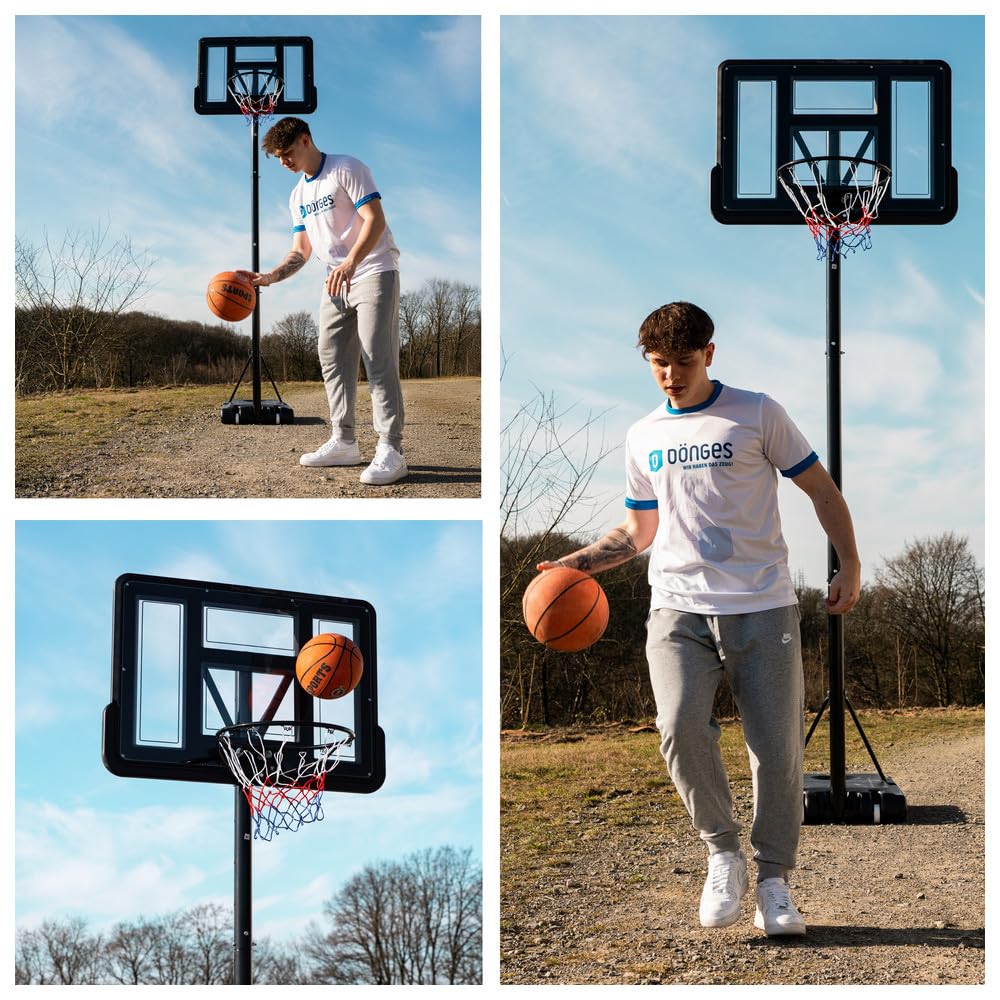 Dönges Basketballkorb höhenverstellbar 1,50-3,05m - Komplett-Set mit Ball & Pumpe - Outdoor & Indoor - Robuste wetterfeste Konstruktion - Für Kinder & Erwachsene