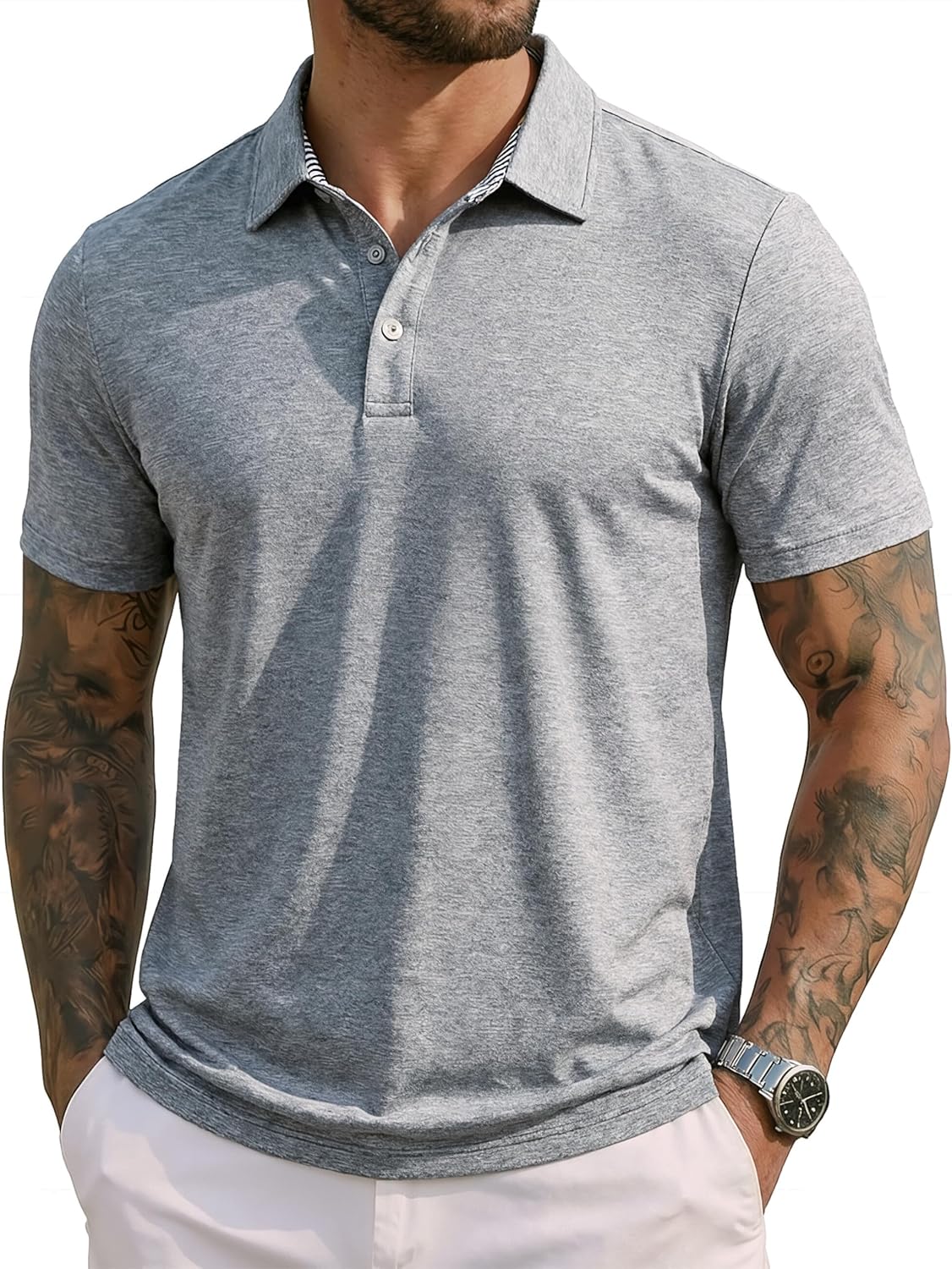 MAGCOMSEN Men's Short Sleeve Polo Golf Shirts 3-Button Moisture Wicking Athletic T-Shirts Casual Collared Shirt