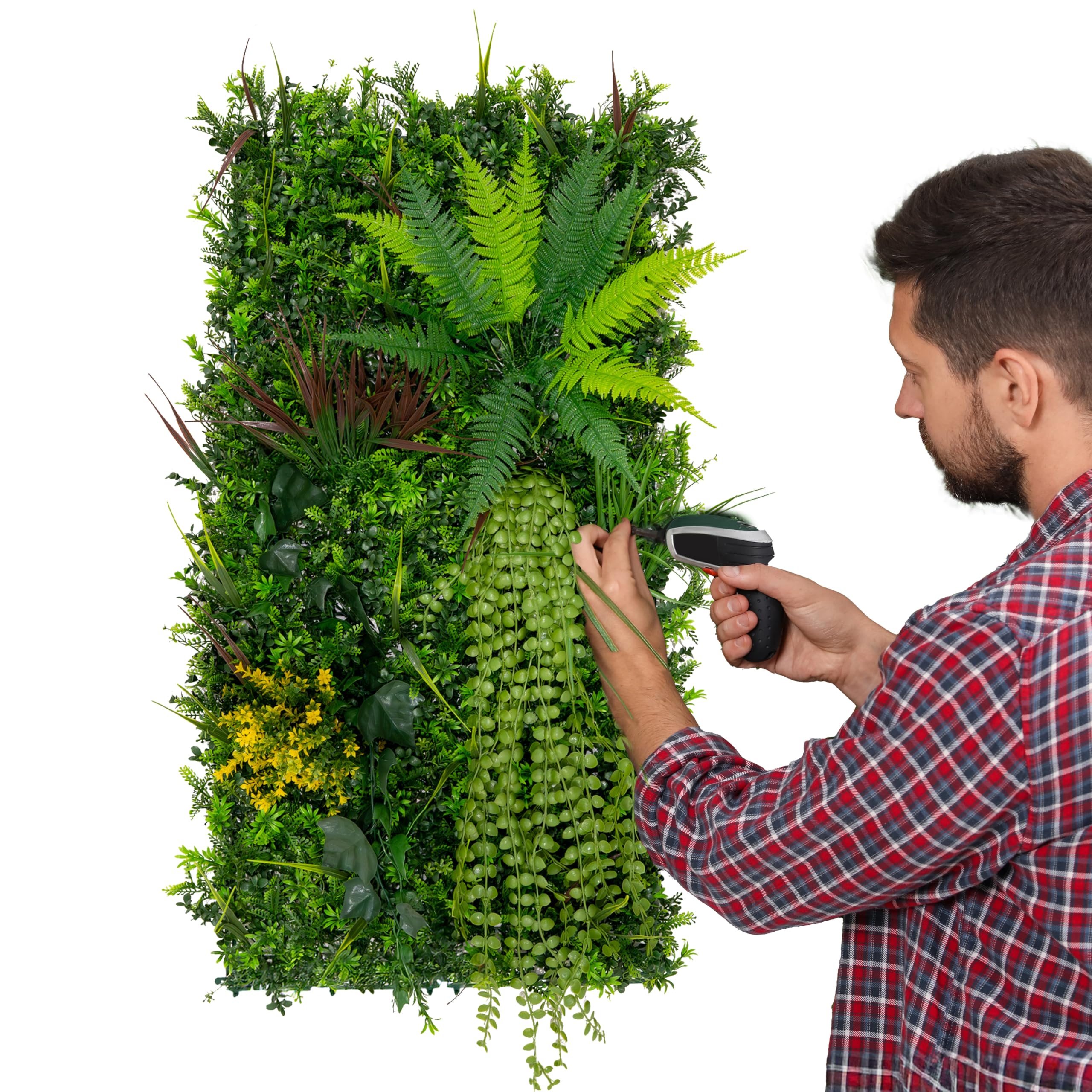 2x Panneau Mural Végétal Artificiel 50cm x 100 cm Alina Feuillage Fleur Verdure Carreau Intérieur Extérieur Résistant Aux Intempéries & UV Privée Décor Jardin Maison Fermoirs Fixations INCLUSES