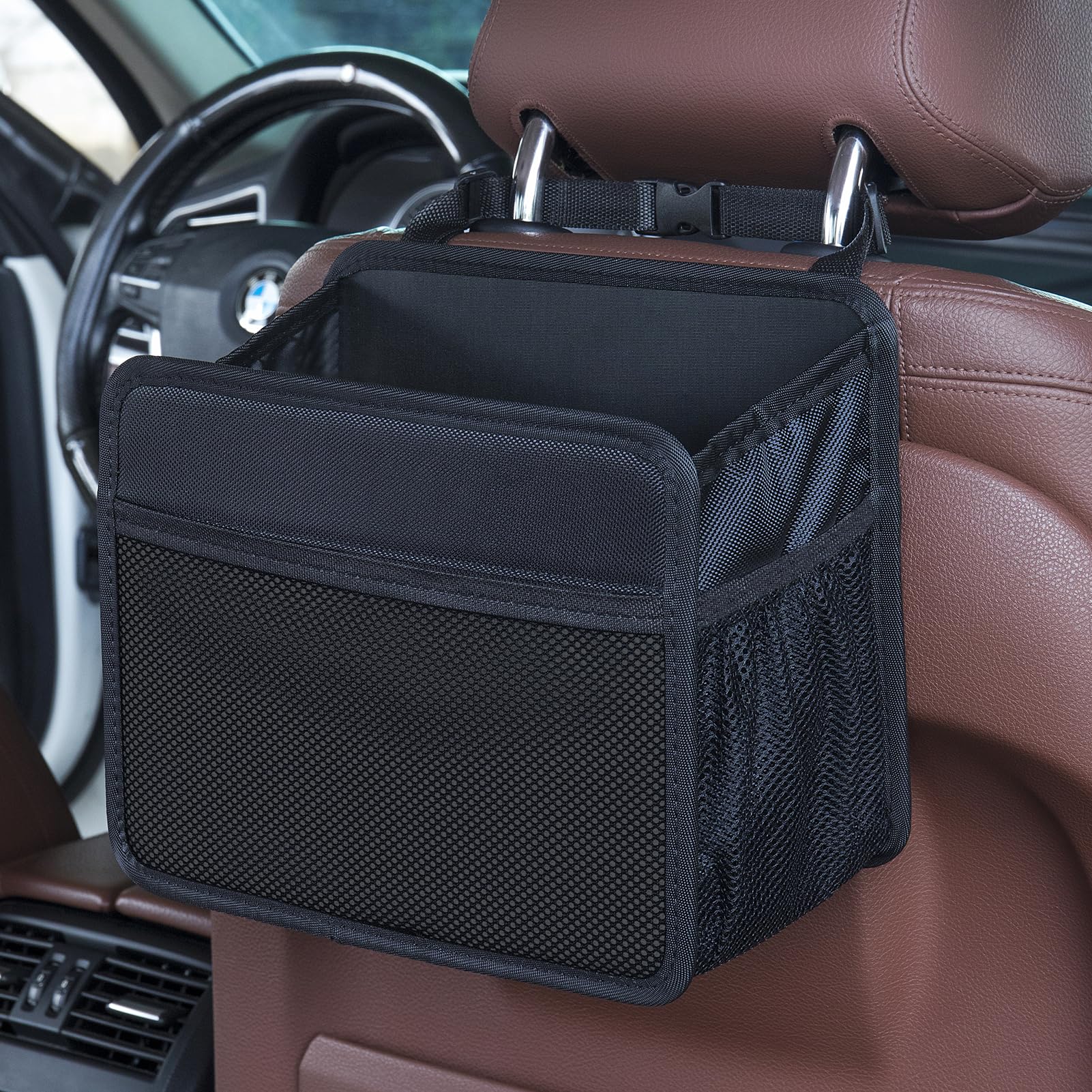 Car Seat Back Organizer Hanging Bag [2025 UPDATED] Foldable Backseat Storage Caddy with 5 Compartments & Adjustable Straps, Fits for Front/Back