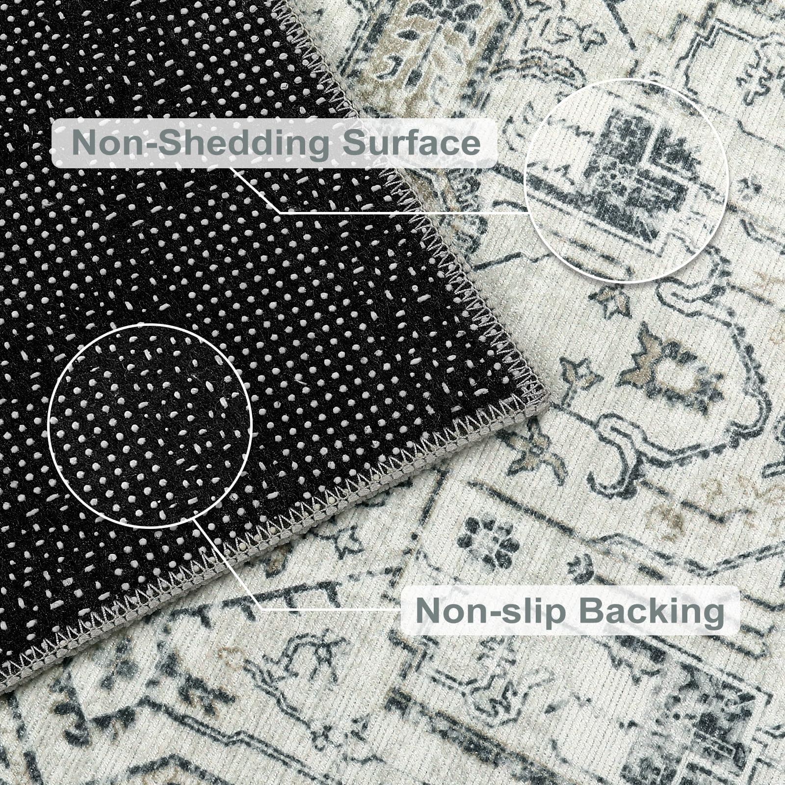 Lanffia Boho Medallion Area Rug - 3x5 Washable Bedroom Rugs Bohemian Entryway Rug Printed Bathroom Accent Mat, Distressed Soft Non Slip Bedside Carpet for Dorm Basement Foyer Living Room, Light Gray