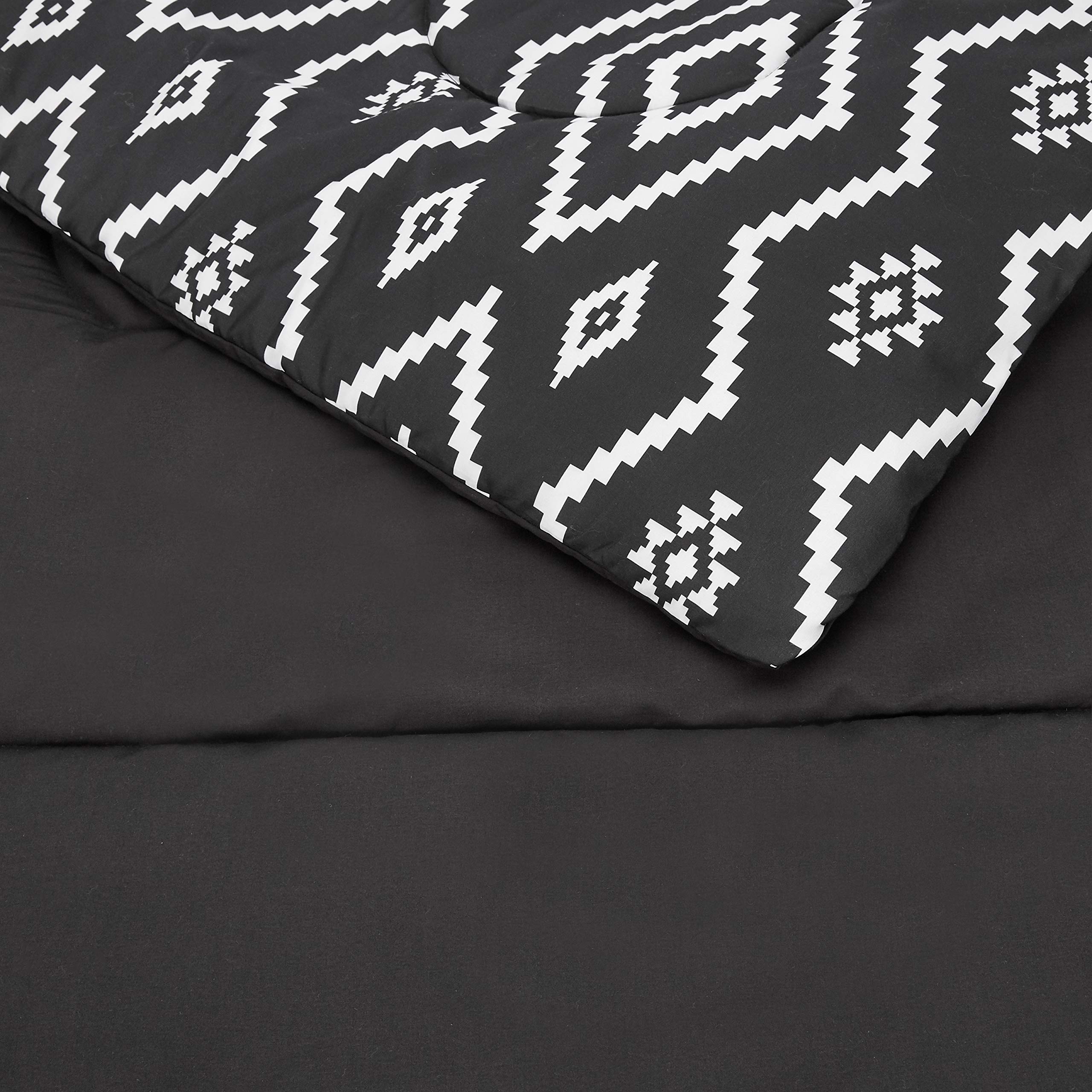 Amazon Basics 7-Piece Lightweight Microfiber Bed-In-A-Bag Comforter Bedding Set - Full/Queen, Black Aztec