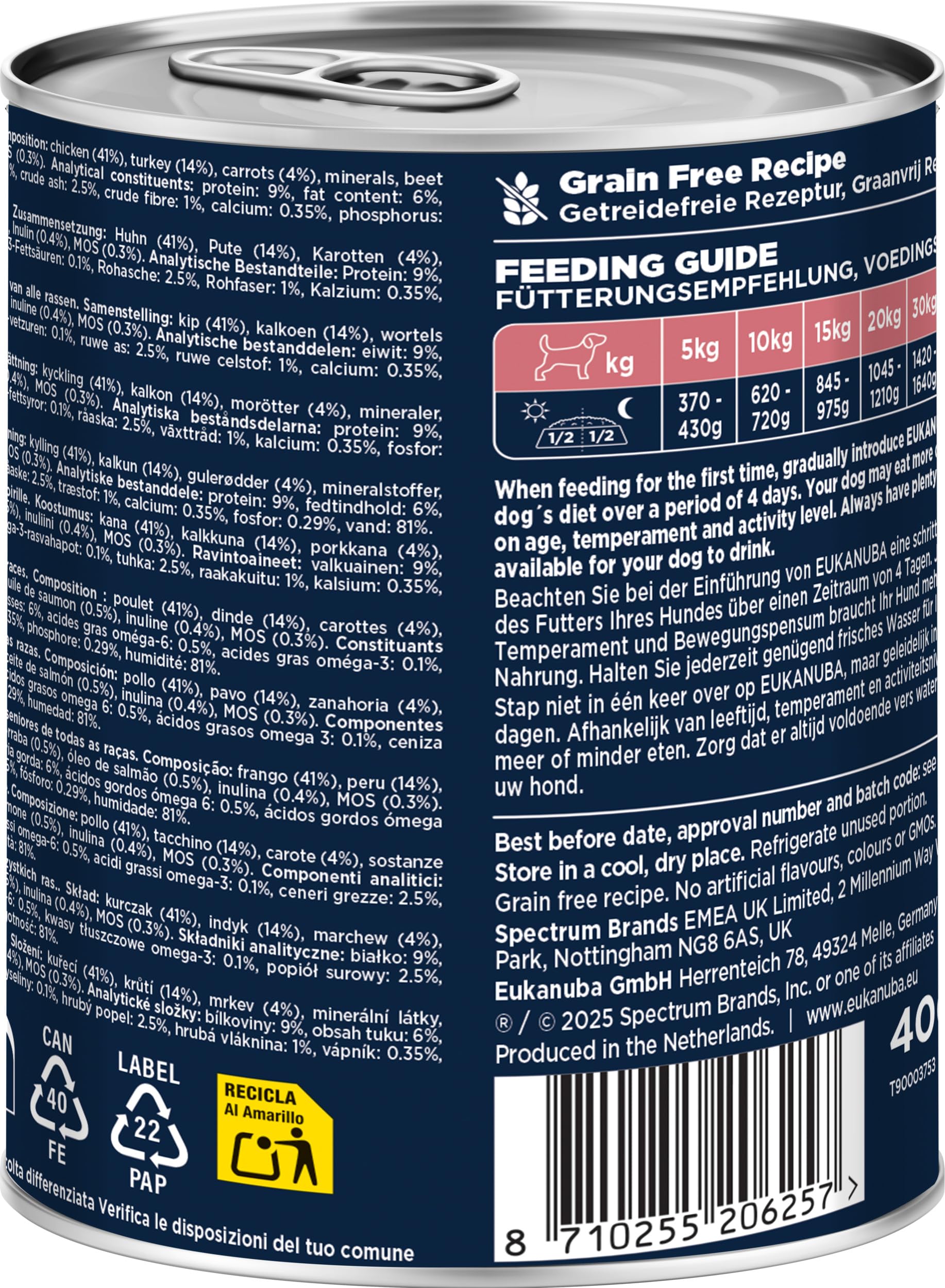 EUKANUBA Cibo umido per cani senior con tacchino e carote, cibo umido premium senza cereali per cani anziani, 6 x 400 g lattine