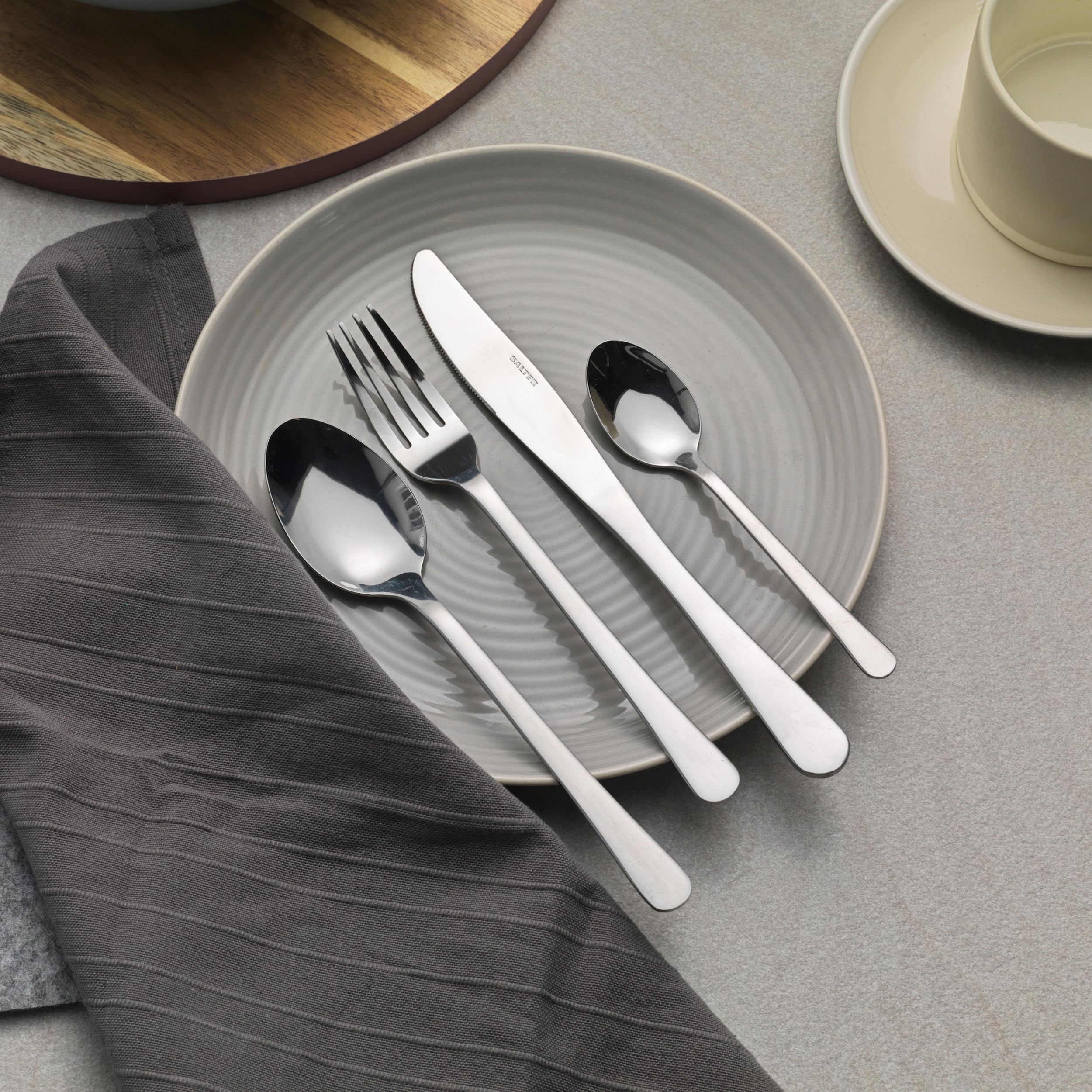 Salter COMBO-5320 Bakewell - Cubertería de 72 piezas de acero inoxidable, servicio de cubiertos para 18 personas, incluye cuchillos, tenedores, cucharadas y cucharaditas, apto para lavavajillas