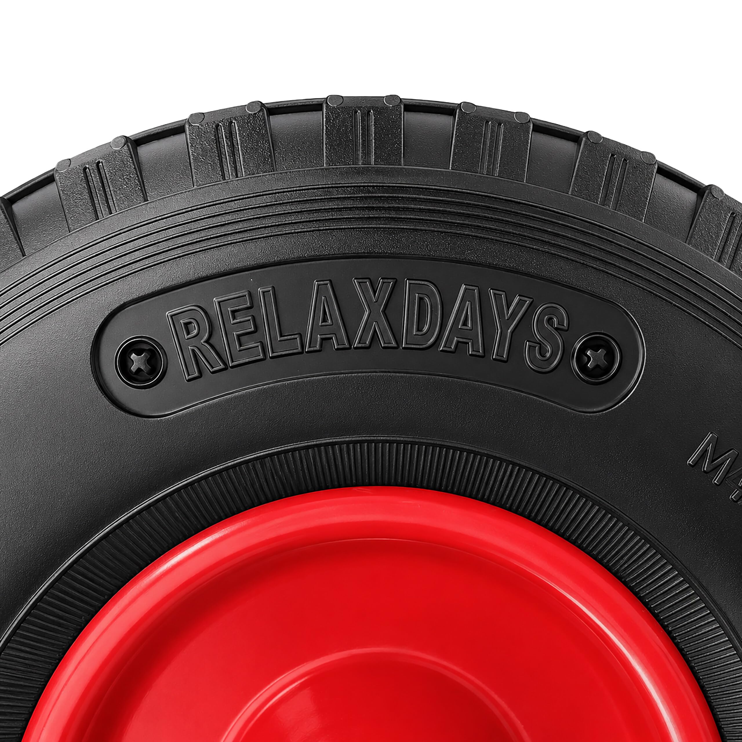 Relaxdays Lenkrolle mit Bremse, 2er Set, 3.00-4, 120 kg, schwarz/rot | luftbereift, Gummi, Stahl Platte, Schwertlastrolle