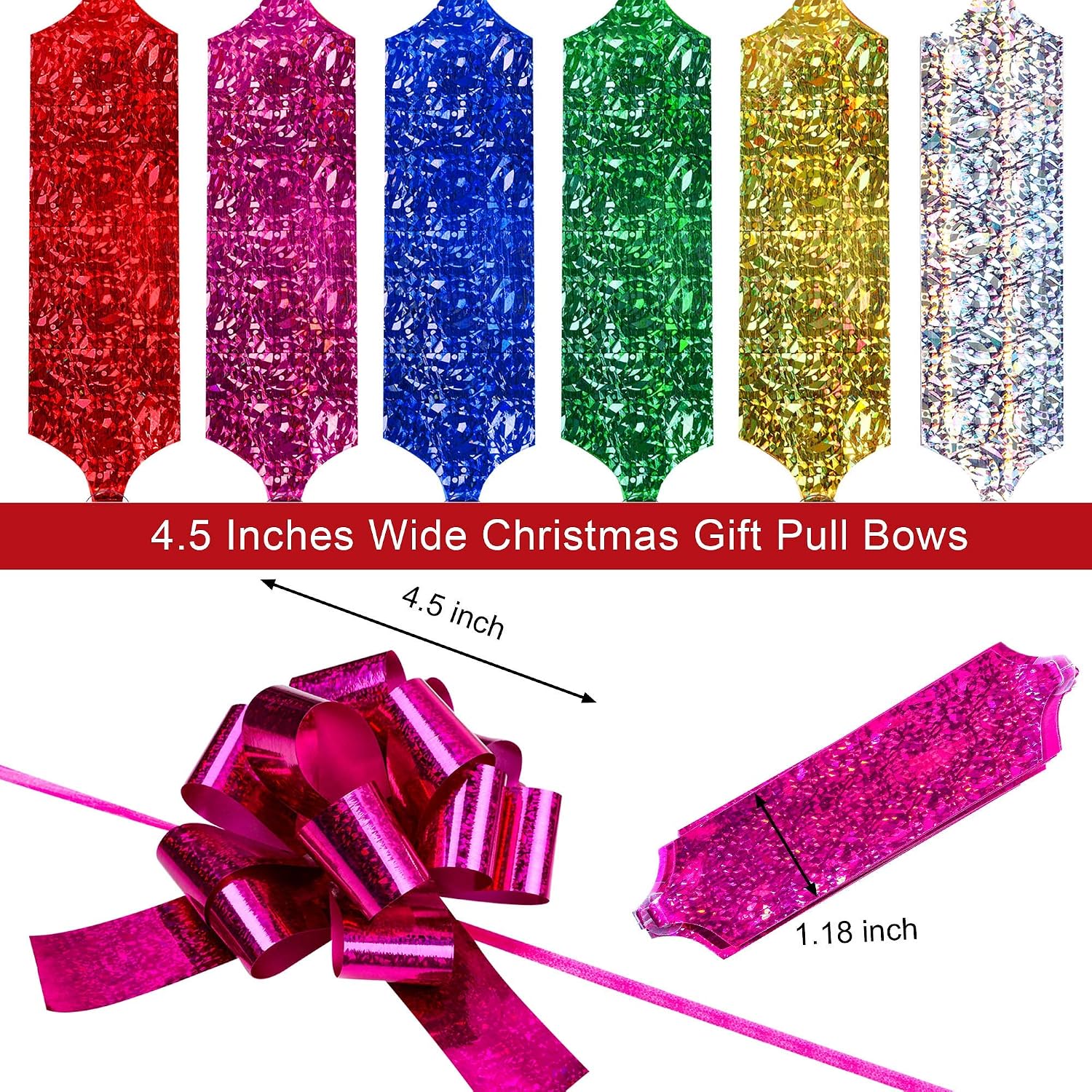 WILLBOND 48 Pieces 4.5 Inches Wide Gift Pull Bows Wrap Pull Bows with Ribbon for Christmas Decoration, Gift Wrapping, Wedding Gift Decoration (Stylish)